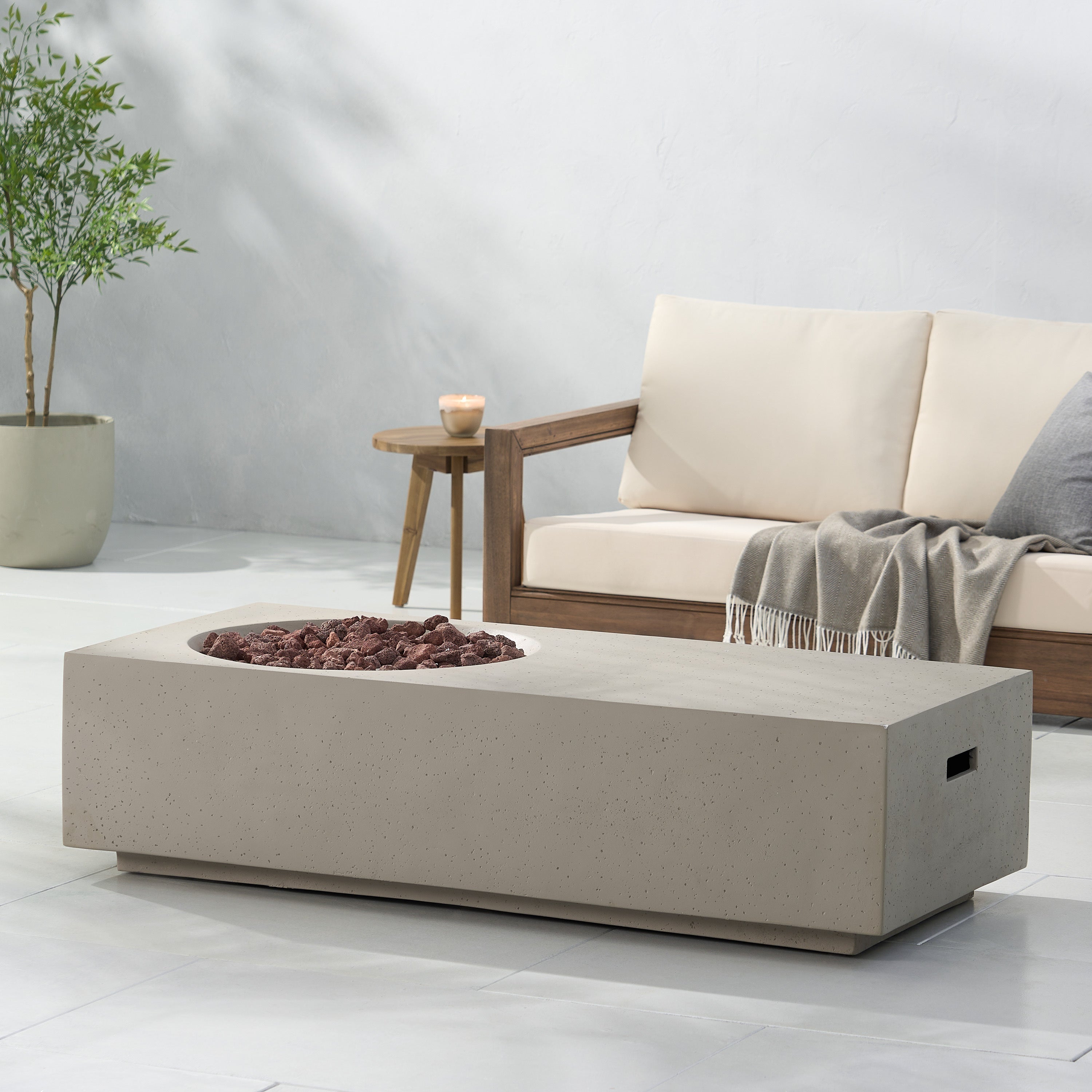 Rectangle 14.75 in MGO Fire Pit 50,000 BTU Light Grey (Tank Cover Not Included)