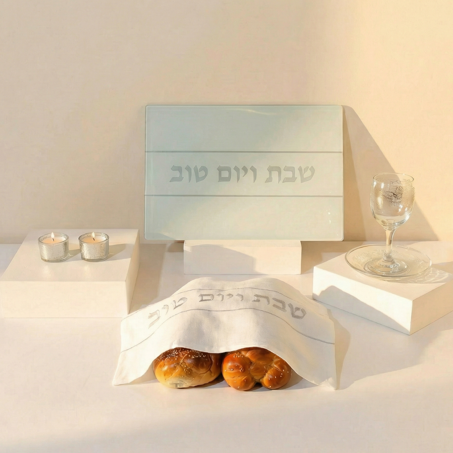 Modern Silver & White Shabbat Gift Set – Silver Spark Model