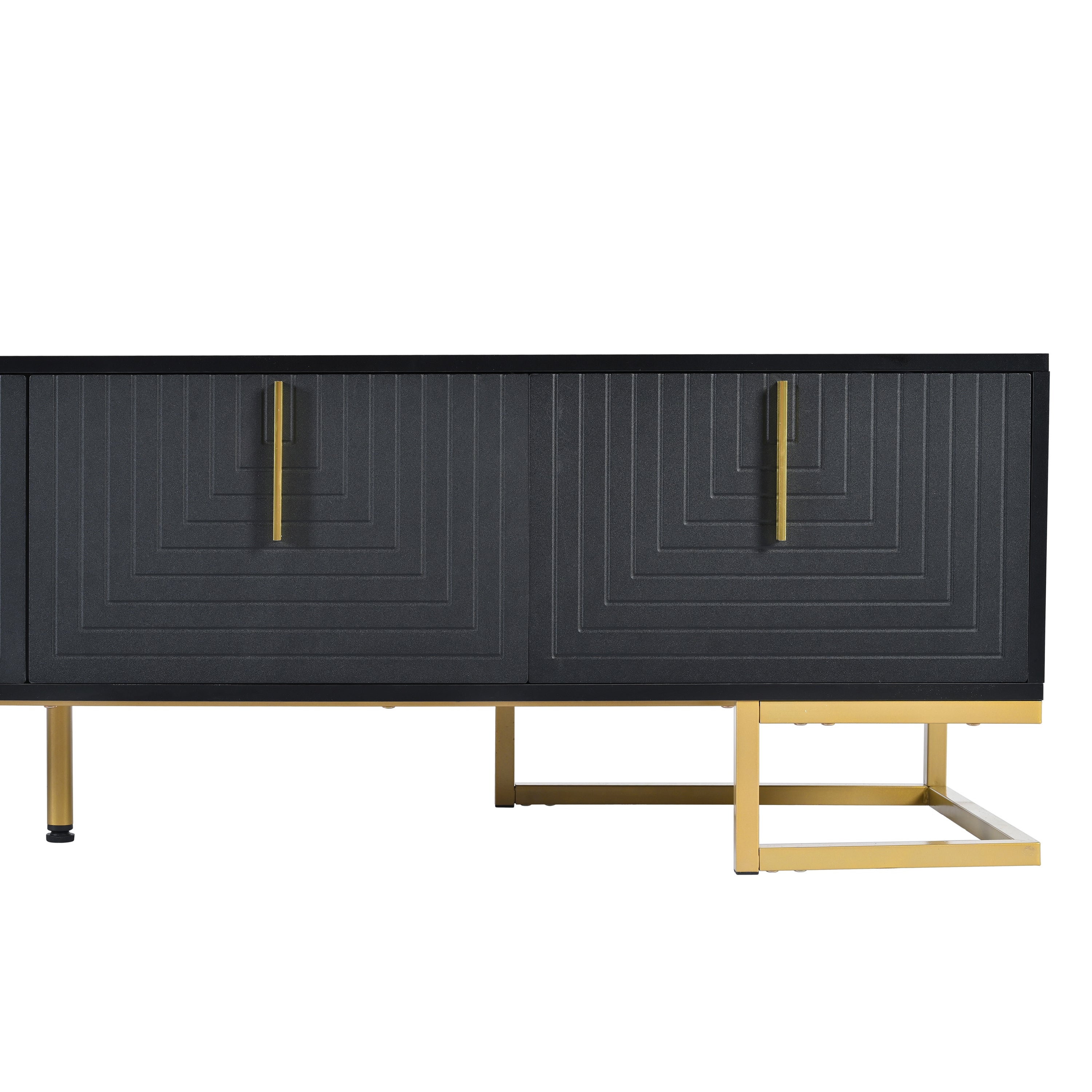 TV Stand Modern Black Gold Geometric Door MDF Adjustable Shelves Fits 80 In
