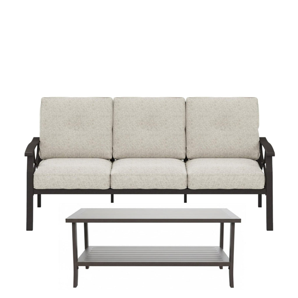 Outdoor Patio Set Steel Khaki Beige Cushion 2 Piece 70in Sofa