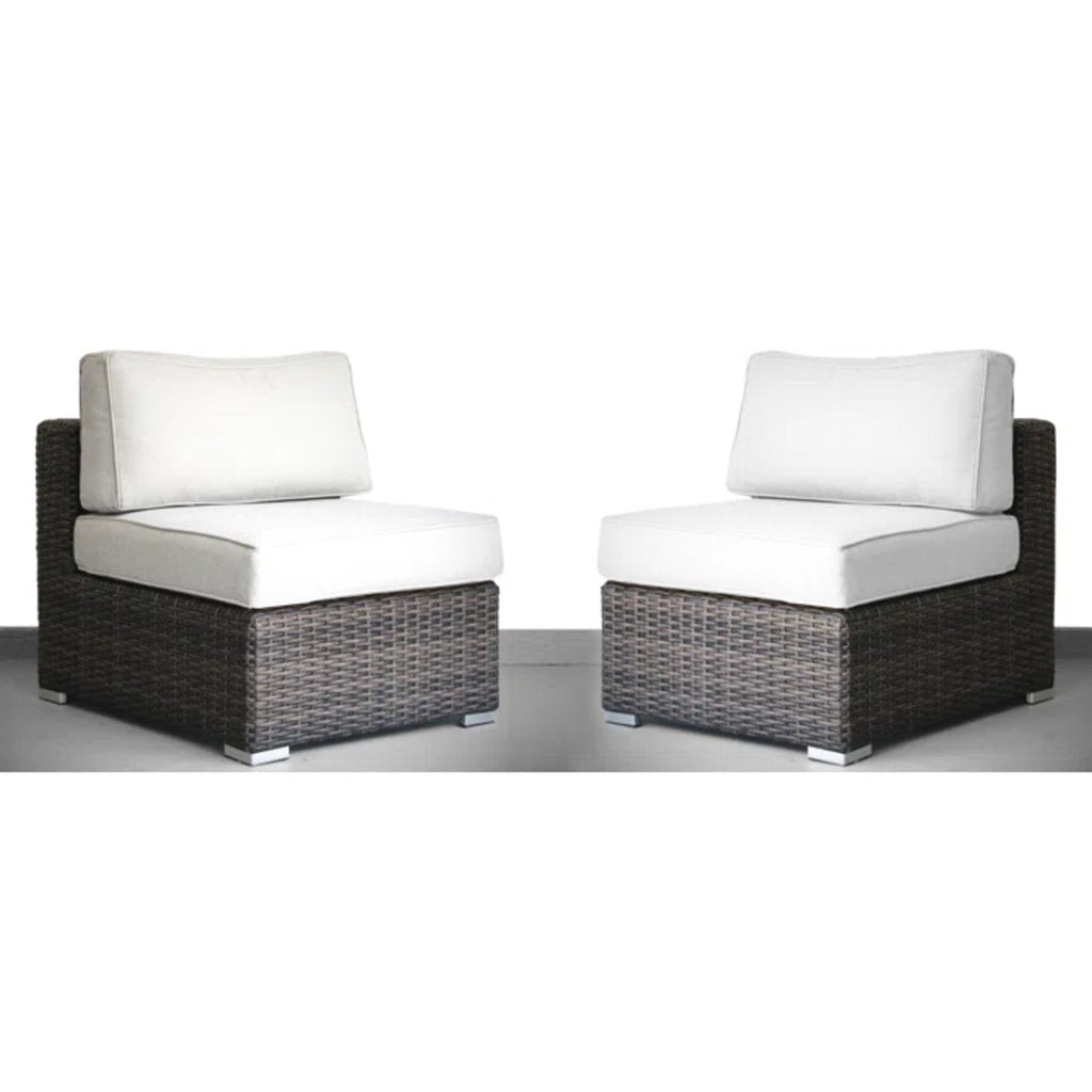 Outdoor Sectional Set HDPE Wicker Aluminum Brown Armless 2 Piece 300 LB