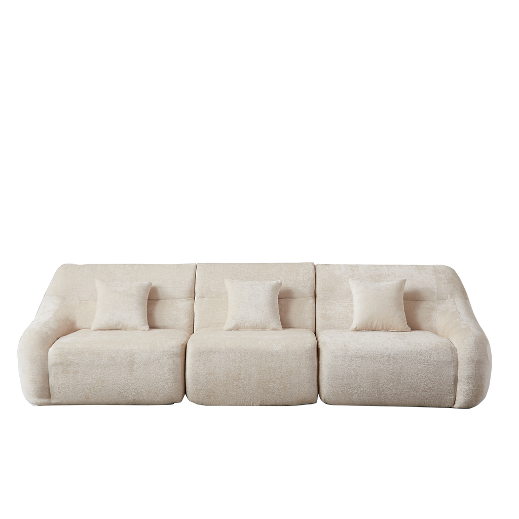 Sectional Sofa Curved Modular Chenille Beige 4 Seat 900 LB No Assembly