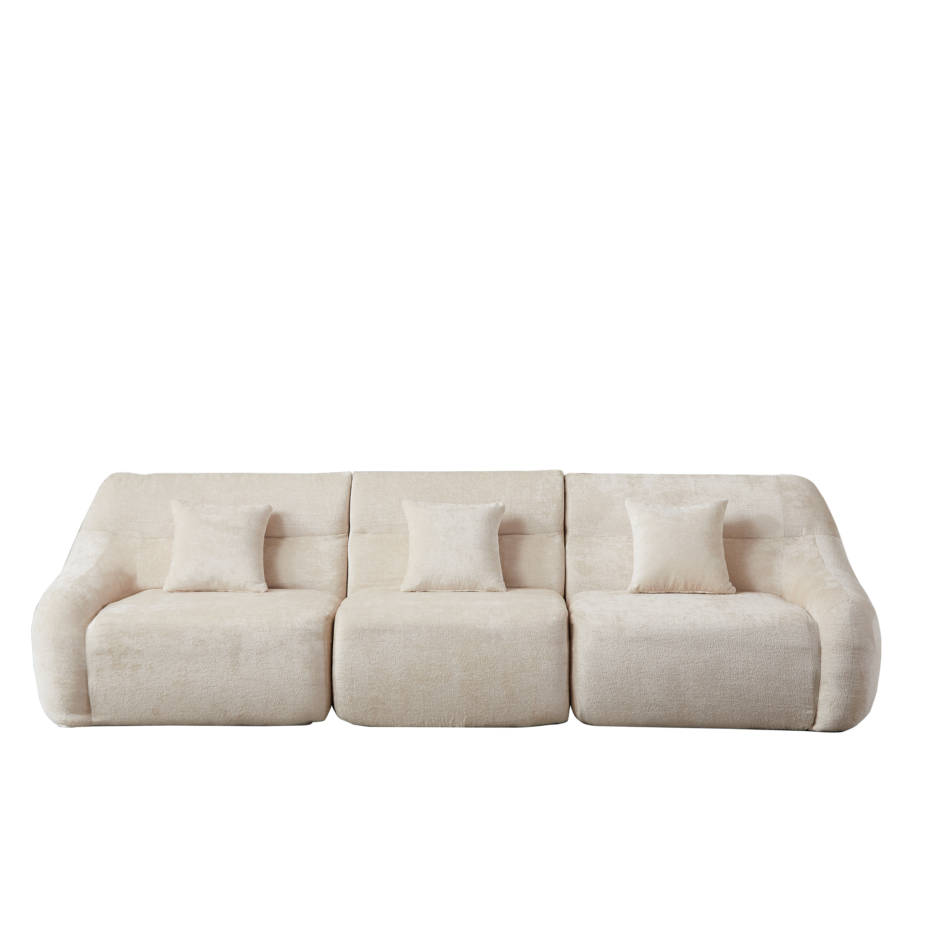 Sectional Sofa Curved Modular Chenille Beige 4 Seat 900 LB No Assembly