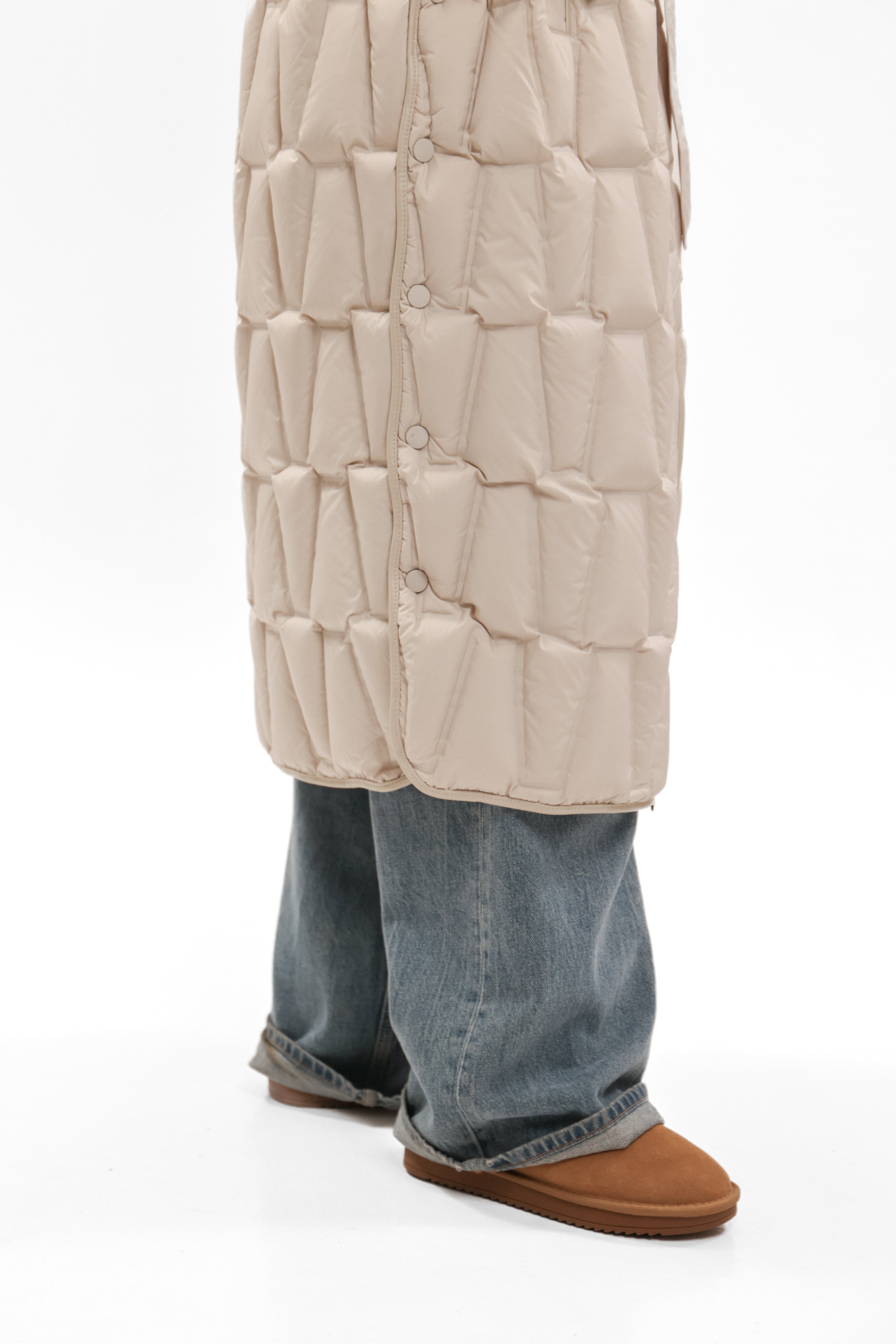 Riley Genuine Fur Trim Down Fill Coat in Ivory