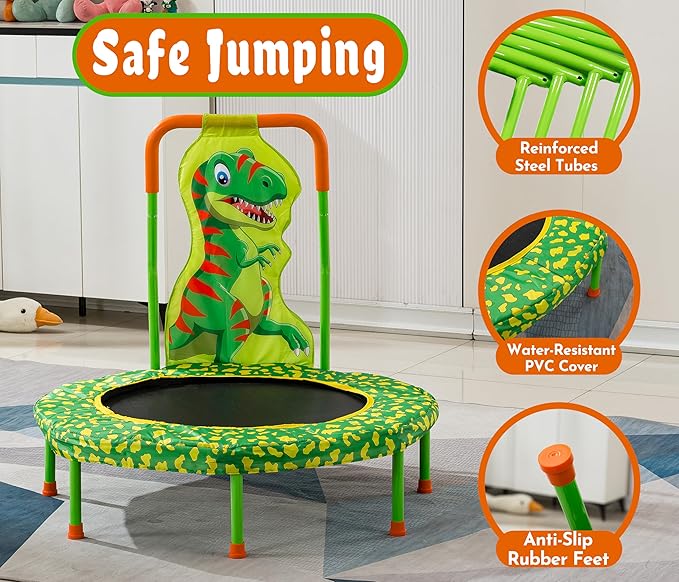 SSLine 36 inch Kids Small Baby Toddler Trampoline with No-Gap Spring Design, Mini Trampoline with Handle Bar and Safety Padded Cover, Indoor Outdoor Fun for Kids