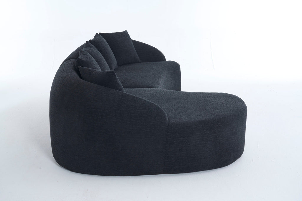 Sectional Sofa L-Shape Curved Chaise Chenille Black 5 Seat 106 In