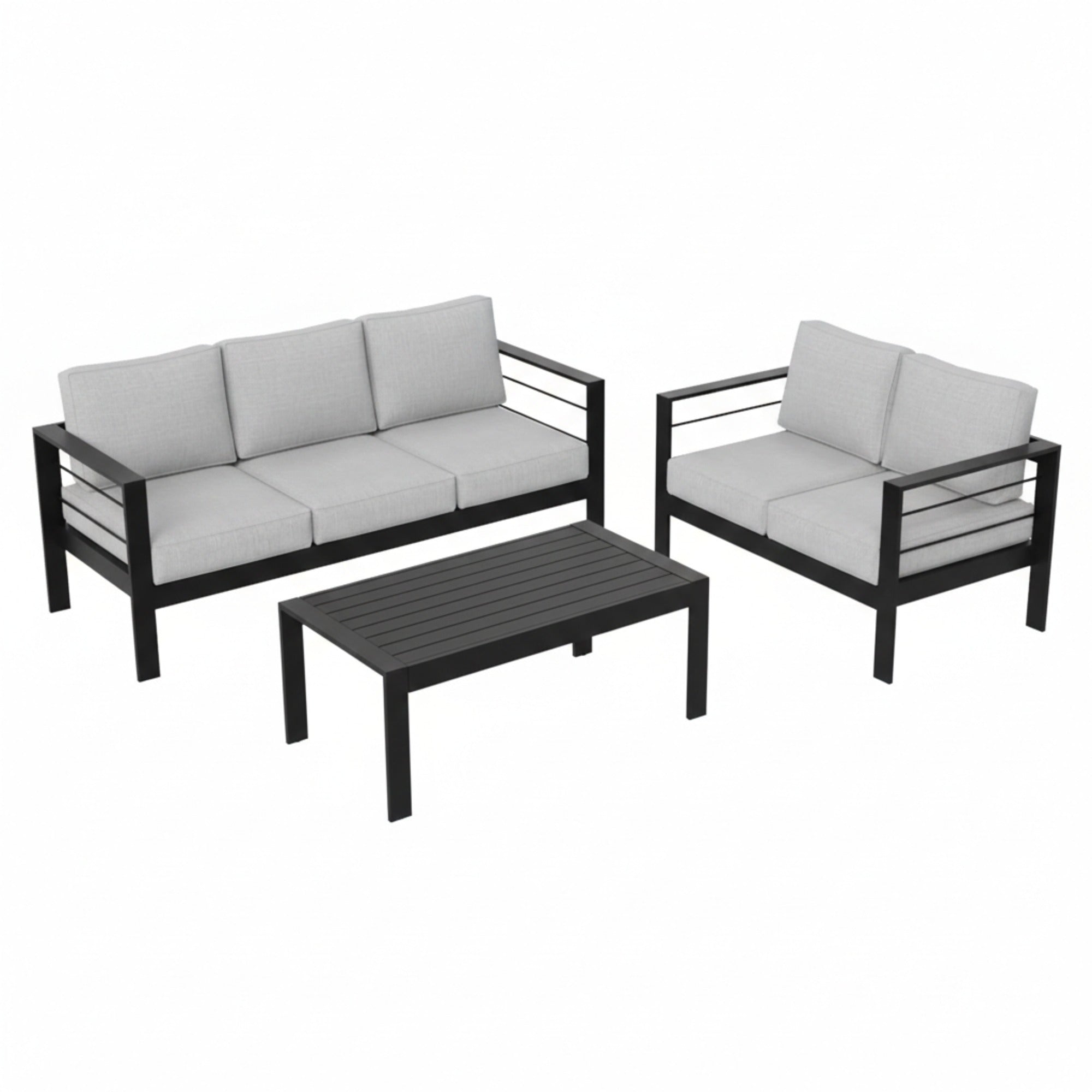 3 Piece Outdoor Patio Set Aluminum Black Gray Cushions
