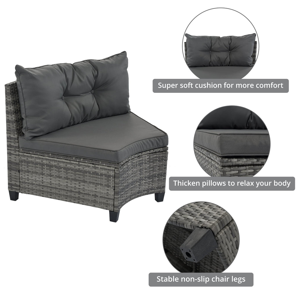 Outdoor Sectional Set PE Wicker Steel Gray Half Moon 8 Piece 250 LB