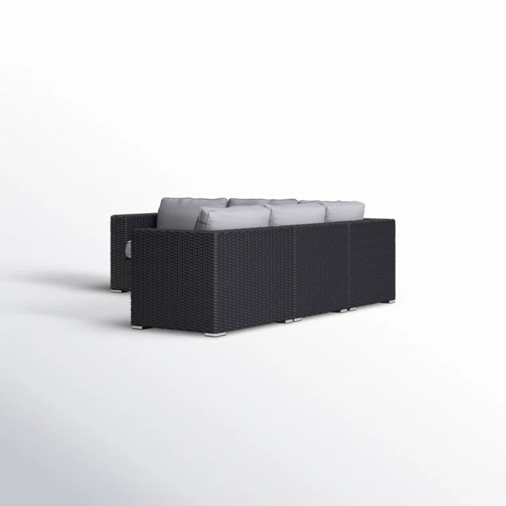 Outdoor Sectional Set HDPE Wicker Aluminum Black L-Shape 94 In 300 LB