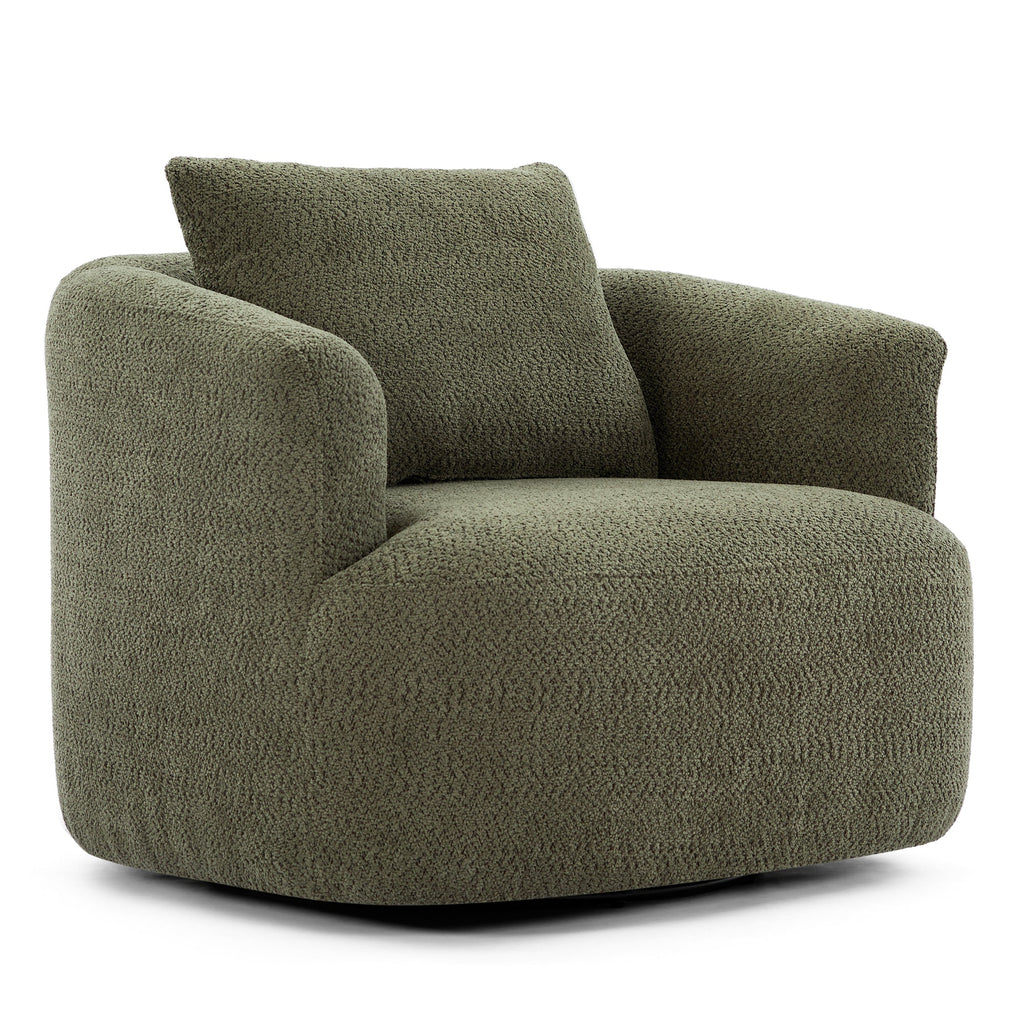 Accent Chair Swivel Barrel Chenille Green 360 Degree Pocket Spring 38 In