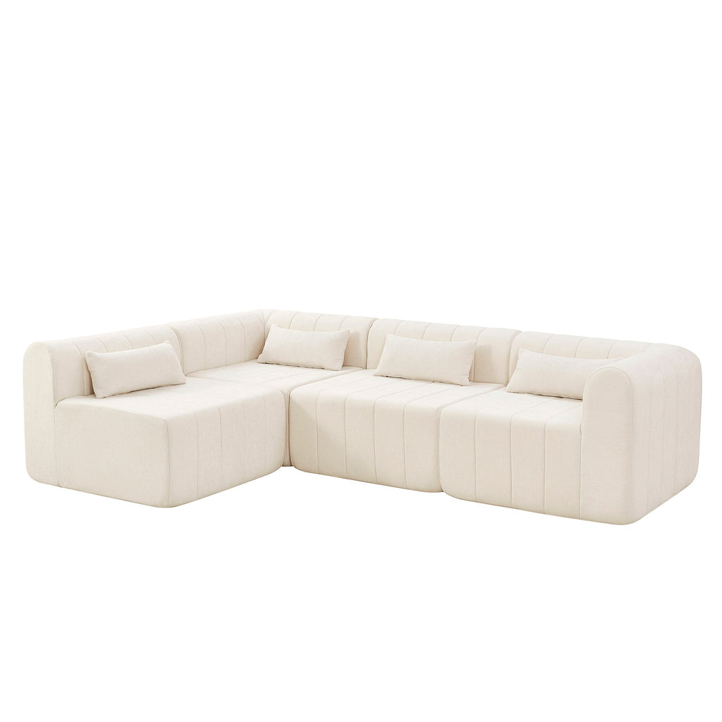 Sectional Sofa Modular Polyester Beige 4 Seat 145 In No Assembly