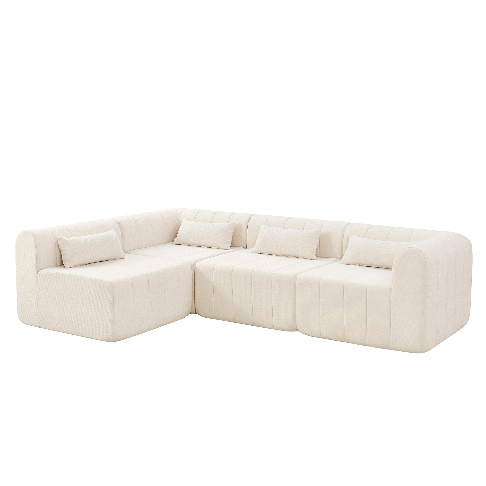 Sectional Sofa Modular Polyester Beige 4 Seat 145 In No Assembly