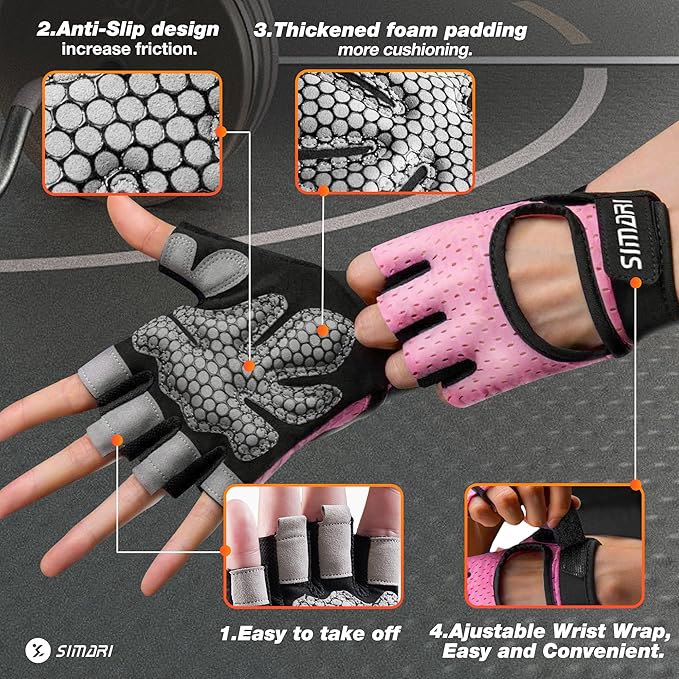SIMARI Breathable Workout Gloves for Men and Women, Padded Weight Lifting Gloves with Great Grip, Full Palm Protection for Gym Training, Cycling, Weightlifting, Exercise, Crossfit, Climbing