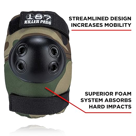 187 Killer Pads Knee Pads, Elbow Pads Combo Pack, Camo, Small/Medium
