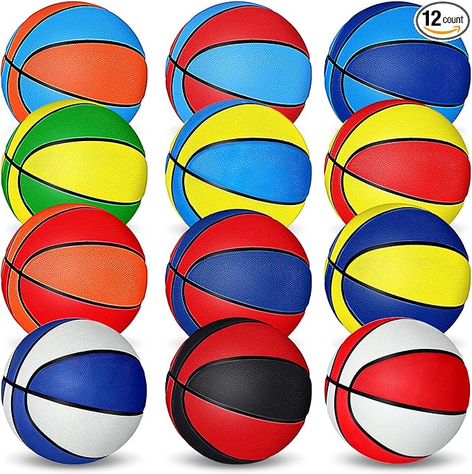 Wettarn 12 Pcs Mini Basketballs for Kids - Size 3 Colorful Rubber Basketball Bulk with Pump for Mini Hoop, Indoor Outdoor Practice, Game, Back to School Party, 7 Inch