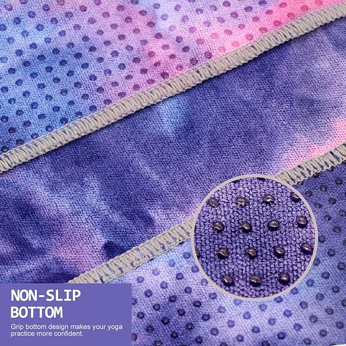 Eunzel Yoga Towel,Hot Yoga Mat Towel with Grip Dots Sweat Absorbent Non-Slip for Hot Yoga, Pilates and Workout 24" x72", Purple & Blue