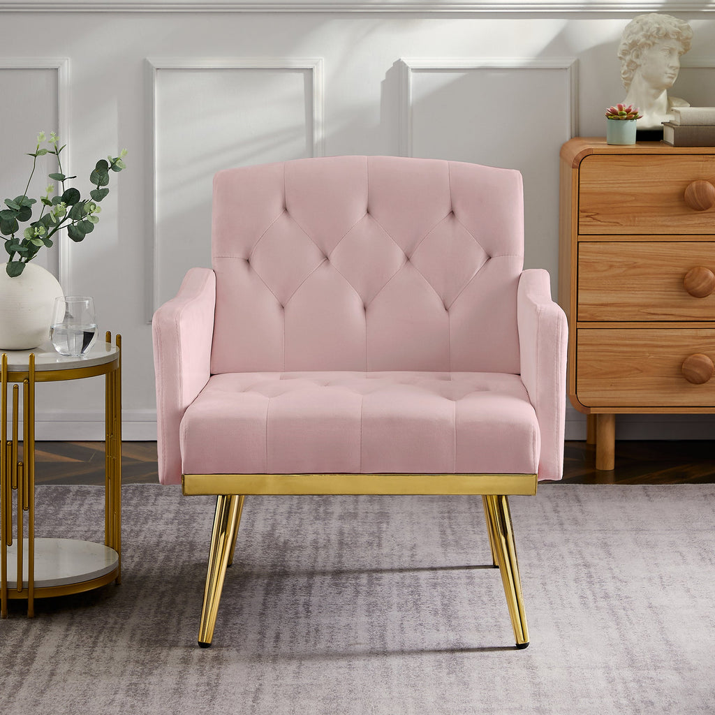 Accent Chair Modern Velvet Pink Gold Metal Legs Tufted Back 29x28x34 In