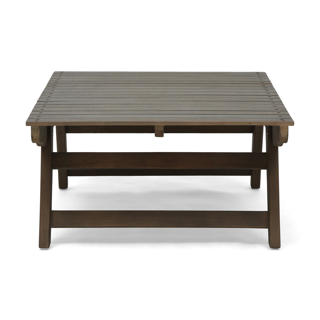 Outdoor Coffee Table Acacia Wood Gray Open Slat Design 37x24x12.5 In