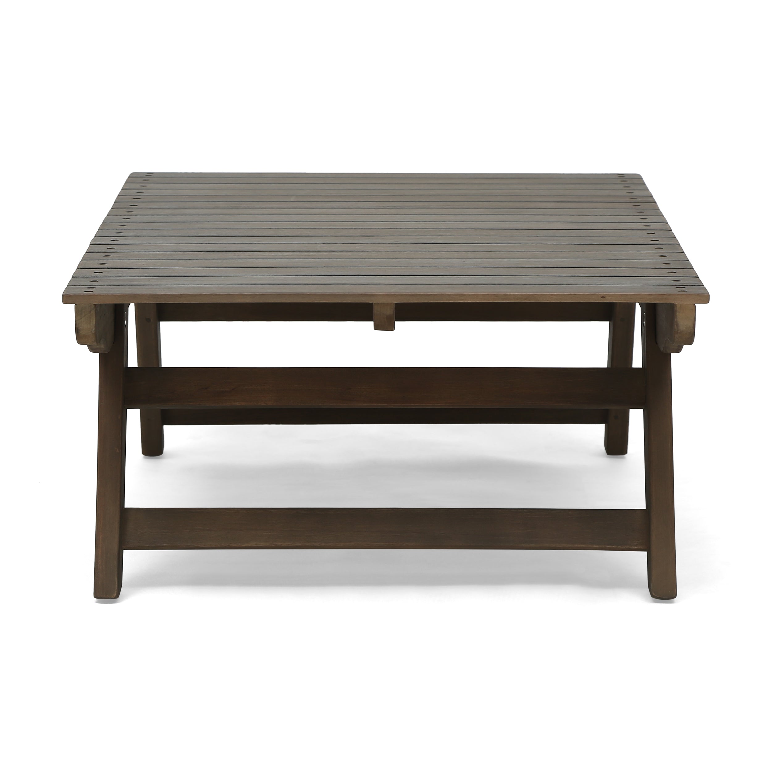 Outdoor Coffee Table Acacia Wood Gray Open Slat Design 37x24x12.5 In
