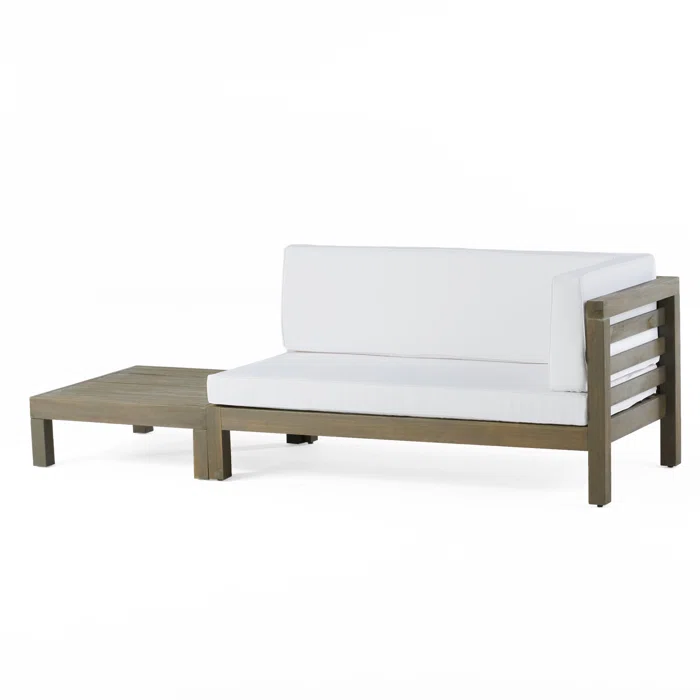 Outdoor Loveseat Set Acacia Wood White Cushion Right Corner Table