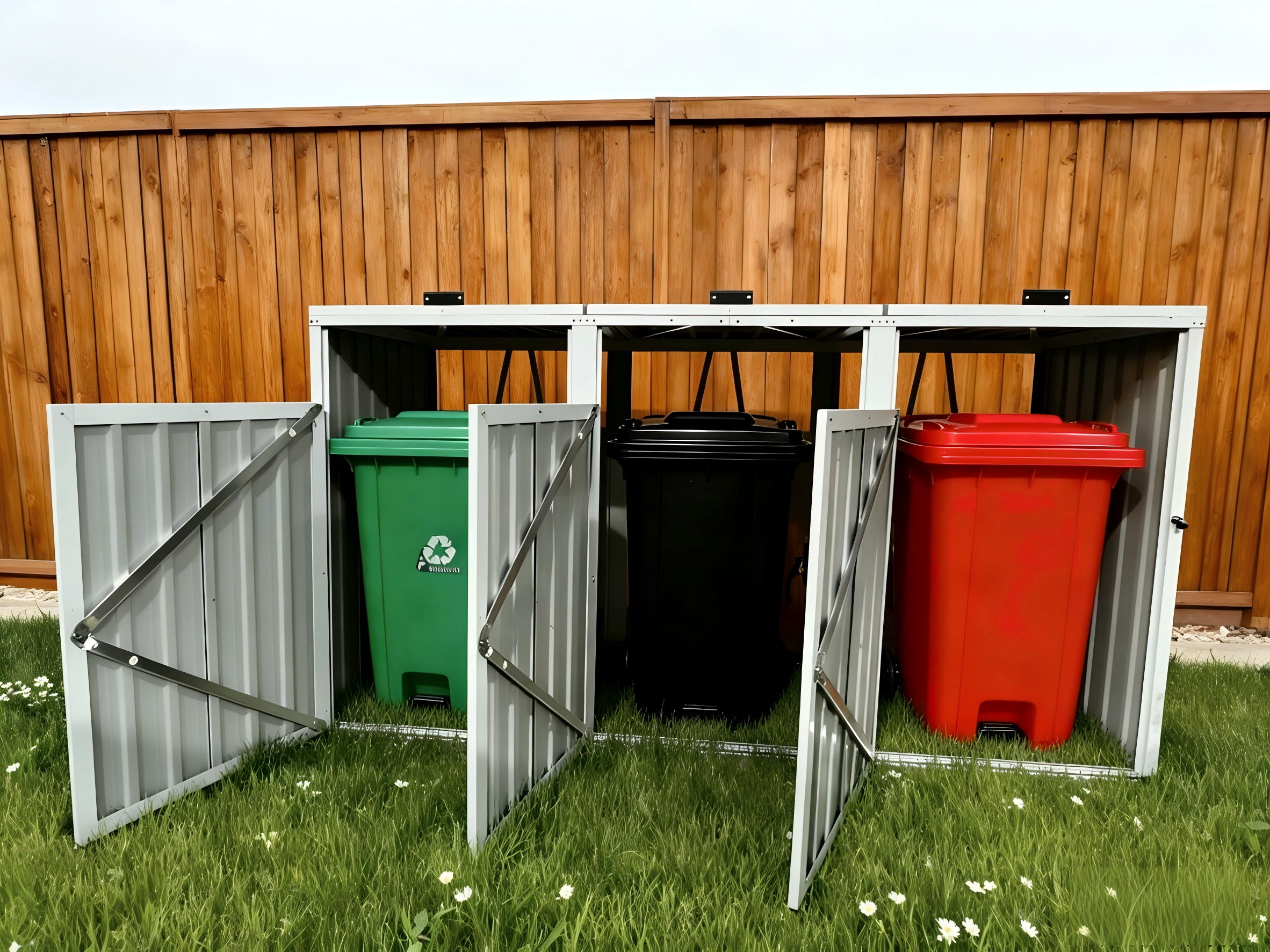 Outdoor Trash Can Shed Galvanized Steel 3 Bin