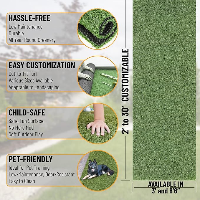 Ottomanson Artificial Turf Golf Hitting Mat 6'6" x 8' Indoor/Outdoor Waterproof Synthetic Fake Grass for Putting Practice Baseball Football Sports Gym Backyard, Custom Size 2' up to 30'