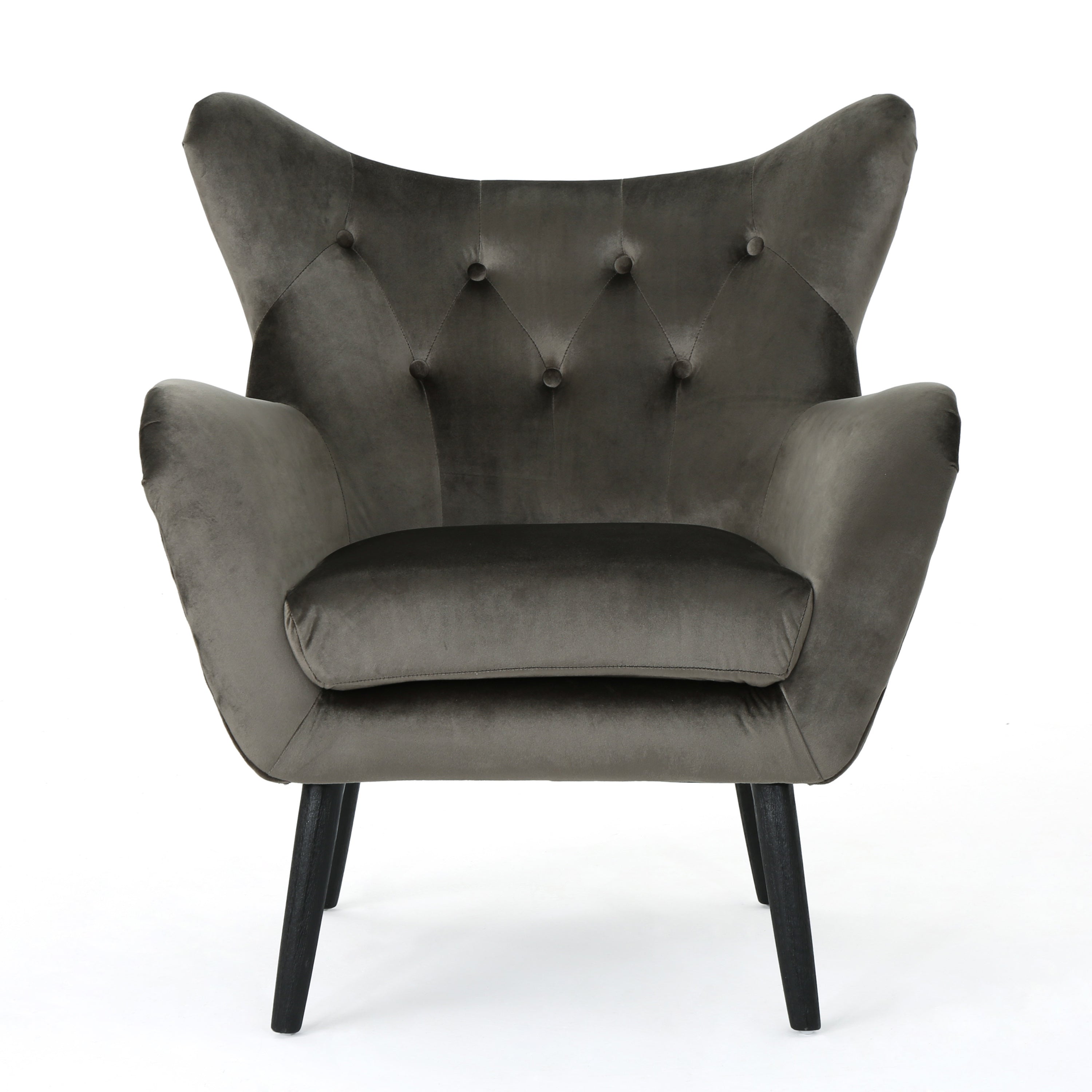 Accent Chair Mid-Century Wingback Velvet Tufted Gray Oak Frame 29x34x40 In