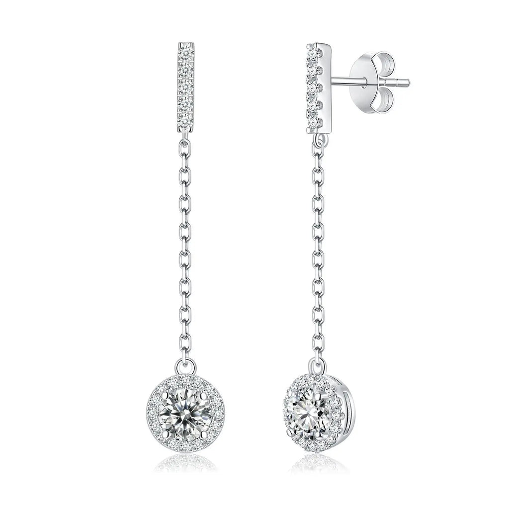 925 Sterling Silver 1Ct Moissanite Round Drop Tassel Earrings For Women
