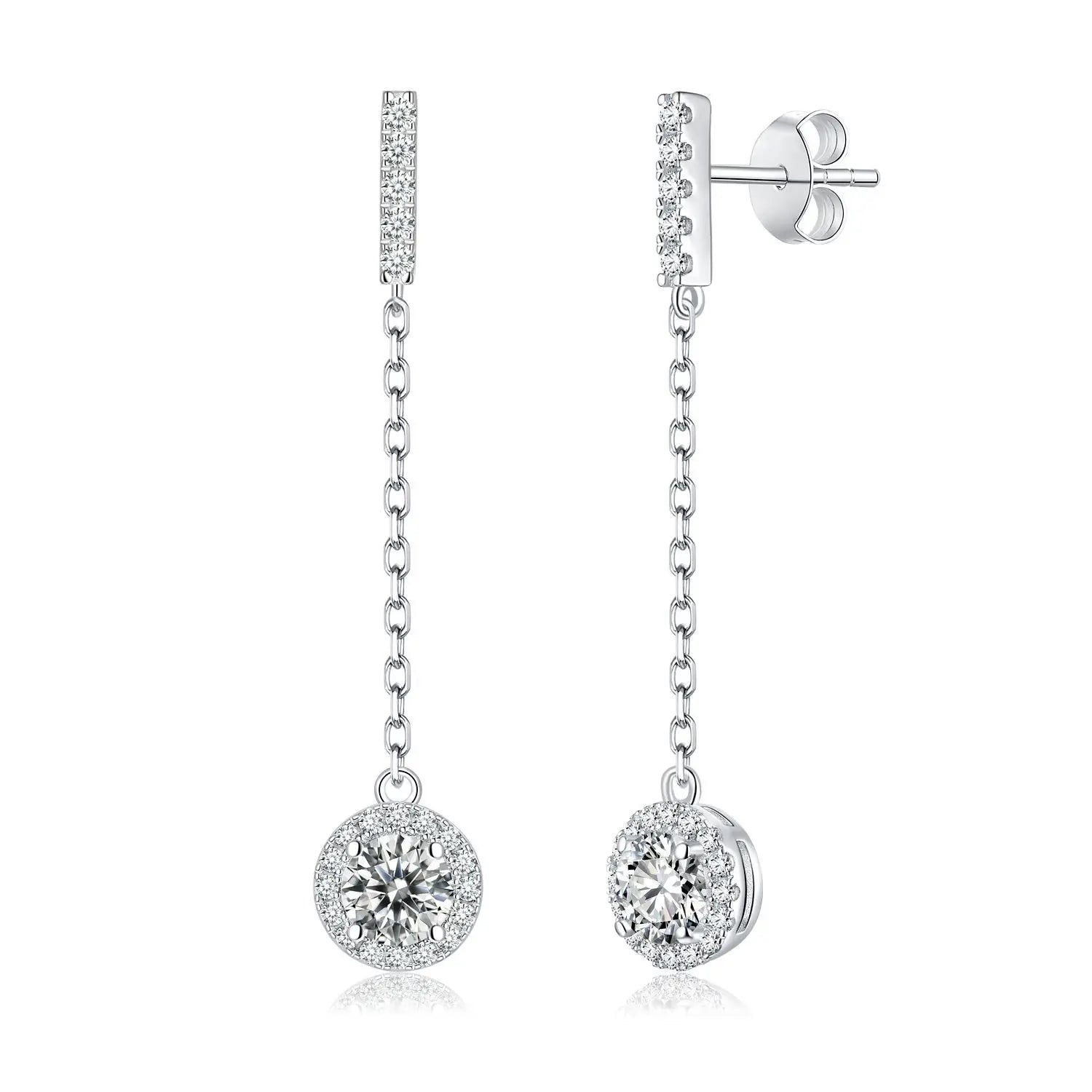 925 Sterling Silver 1Ct Moissanite Round Drop Tassel Earrings For Women