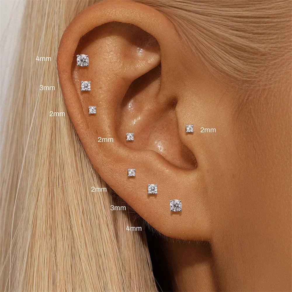 925 Sterling Silver Moissanite Stud Earrings Screw Back Four Claw Small Classic Fashion Jewelry
