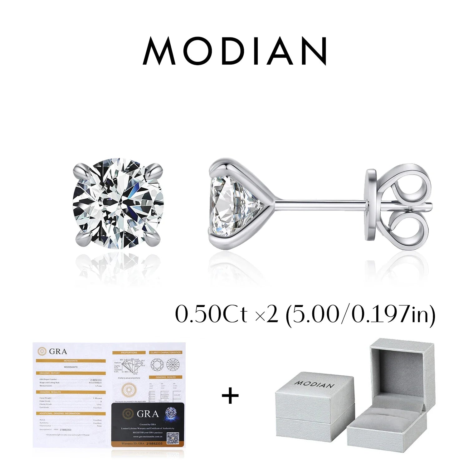 925 Sterling Silver Moissanite Round Stud Earrings D Color Sparkling