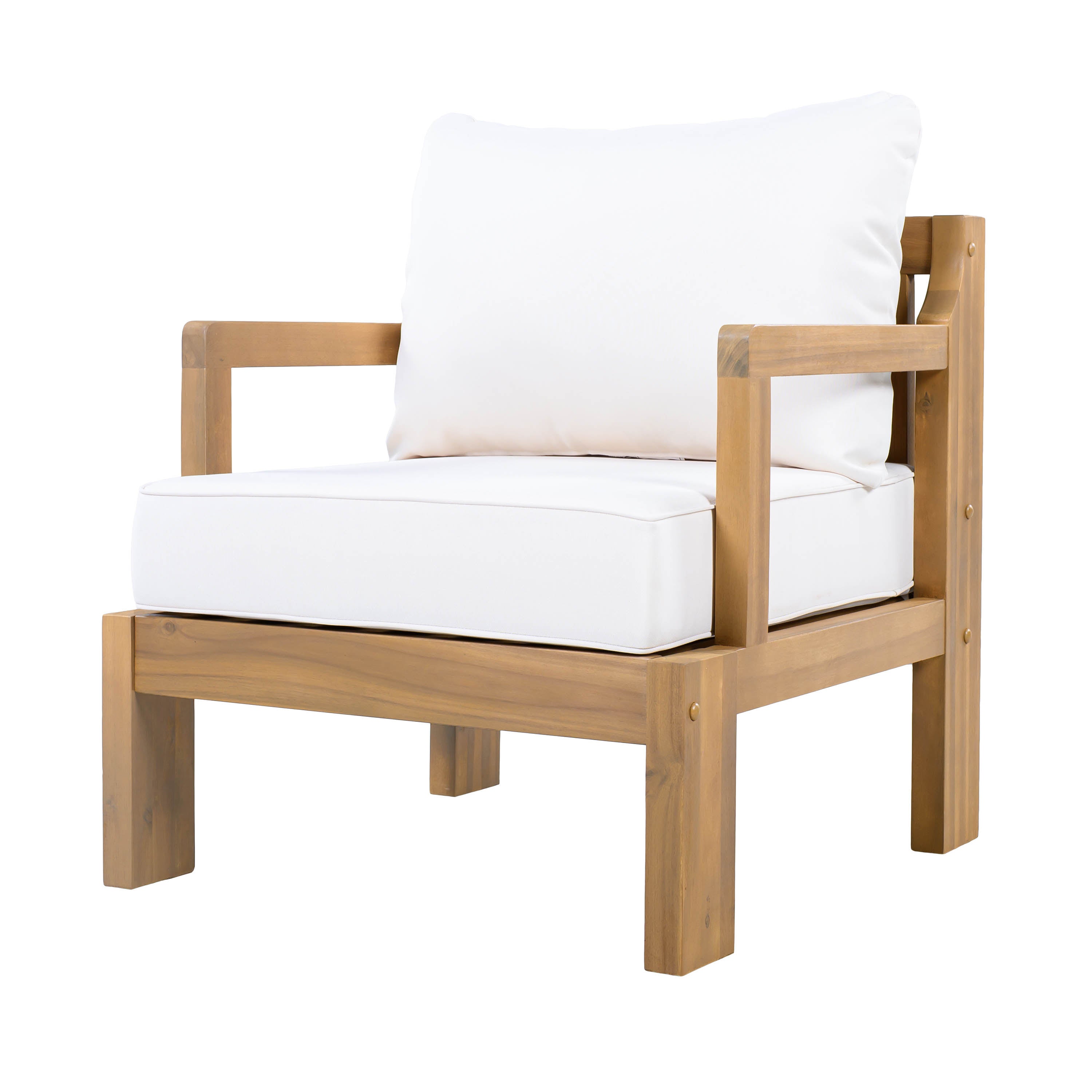 Outdoor Club Chair Set Acacia Wood Beige Cushions Set of 2