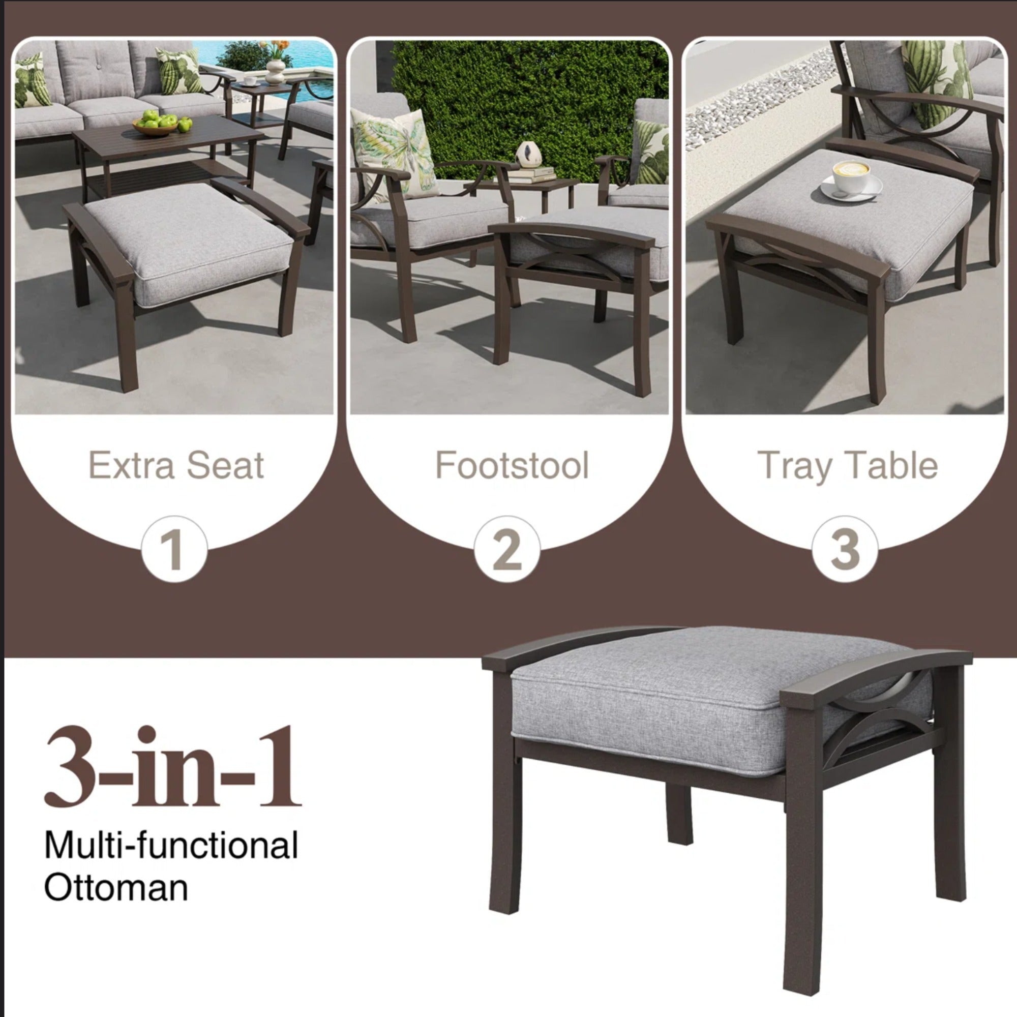 Outdoor Patio Set Steel 8 Piece Seats 9 Khaki Gray