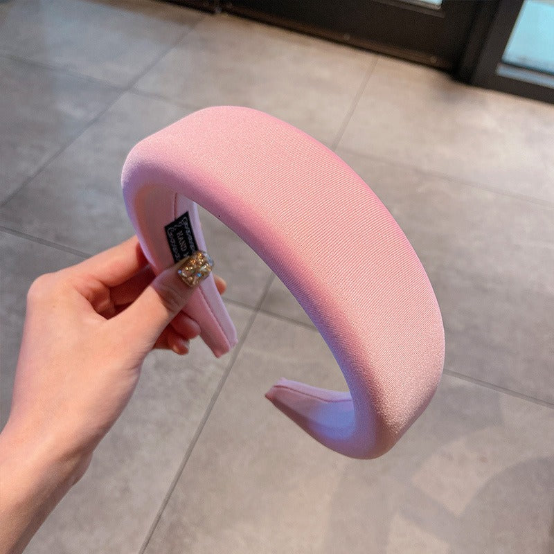 Candy colored thick sponge hair hoop for women's solid color wide edged and minimalist headband