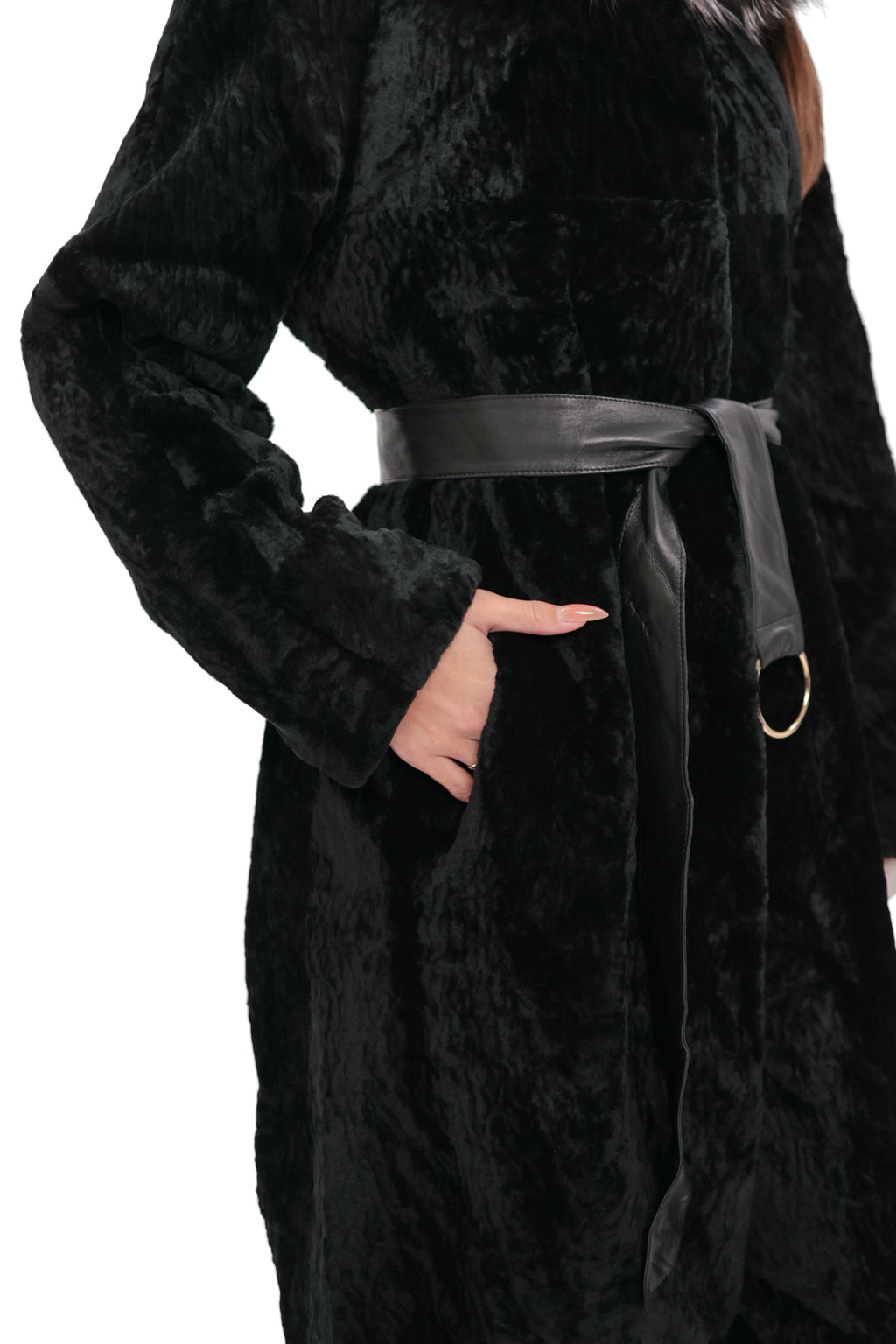 Genuine Astrakhan Silver Fox Trim Coat