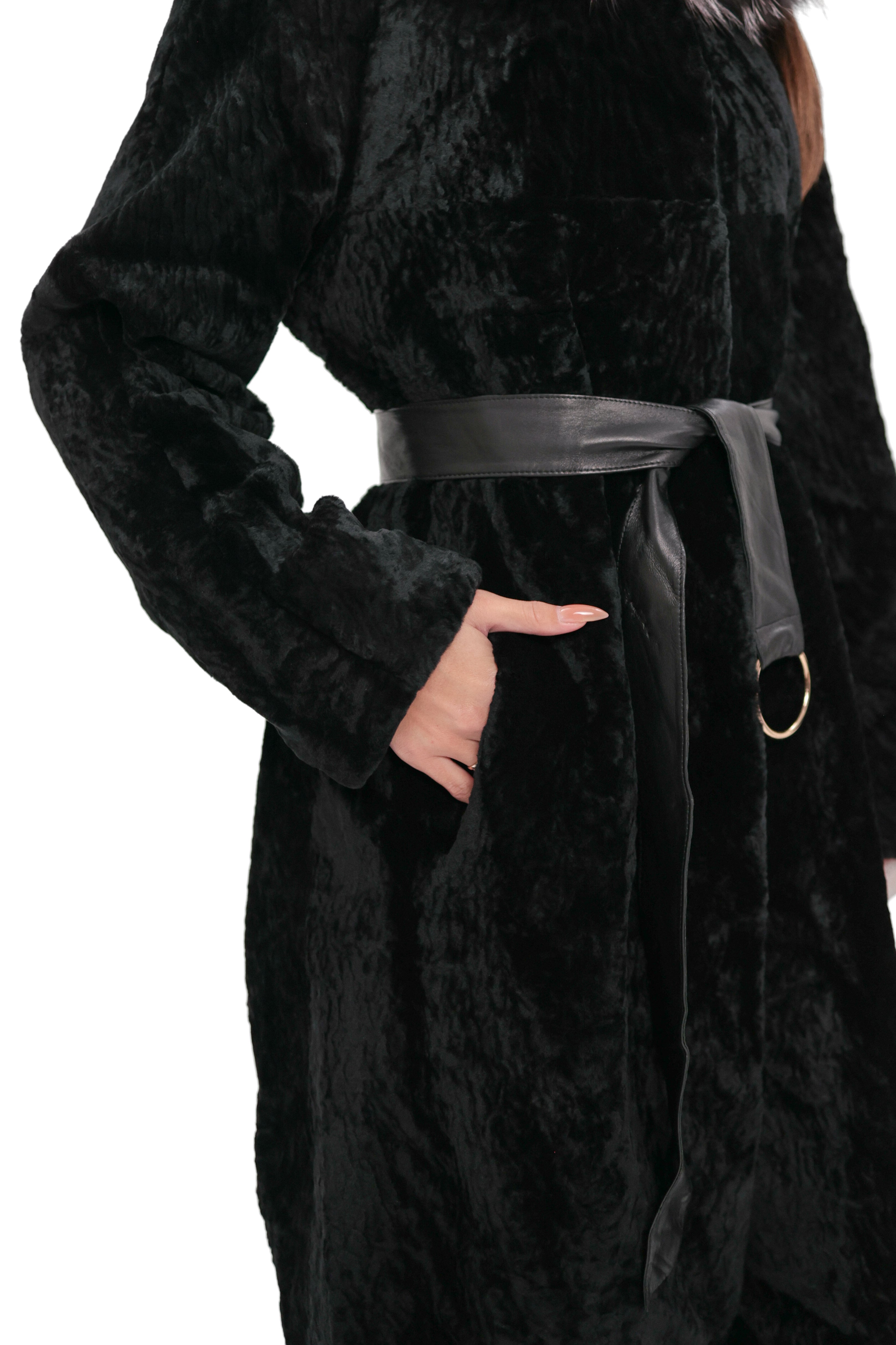 Genuine Astrakhan Silver Fox Trim Coat