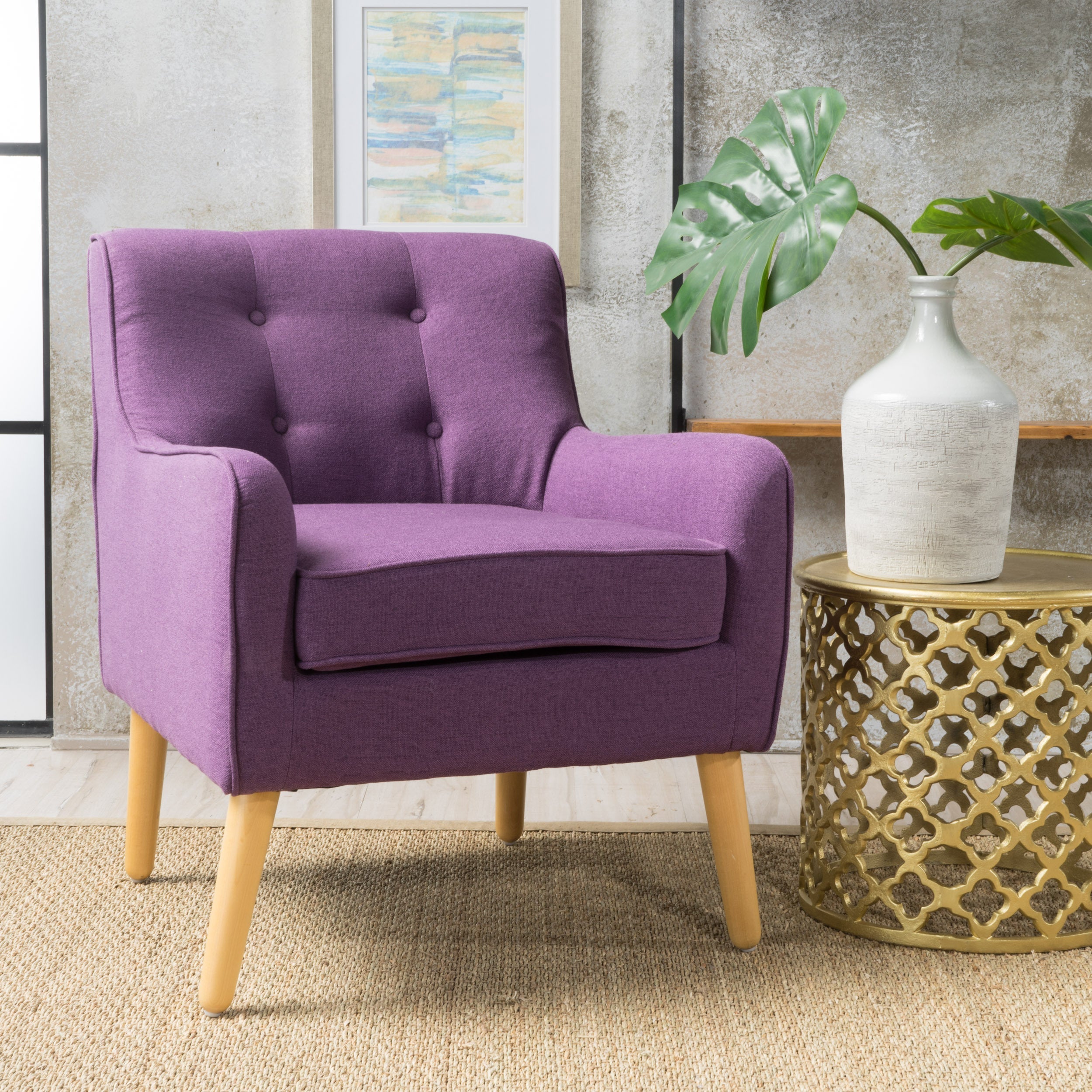 Accent Chair Mid-Century Tufted Purple Fabric 25x30x31