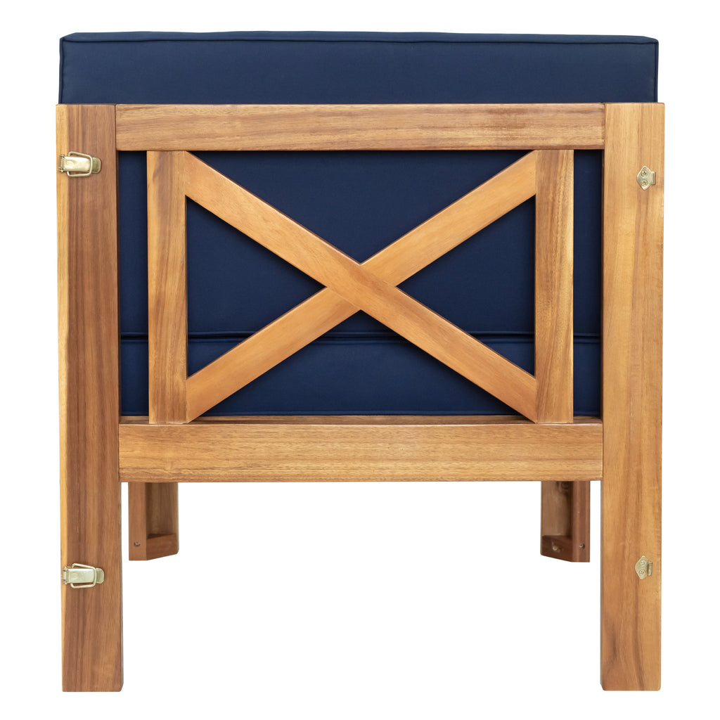 Outdoor Patio Sectional Set Acacia Wood Natural Blue Cushions 5 Piece