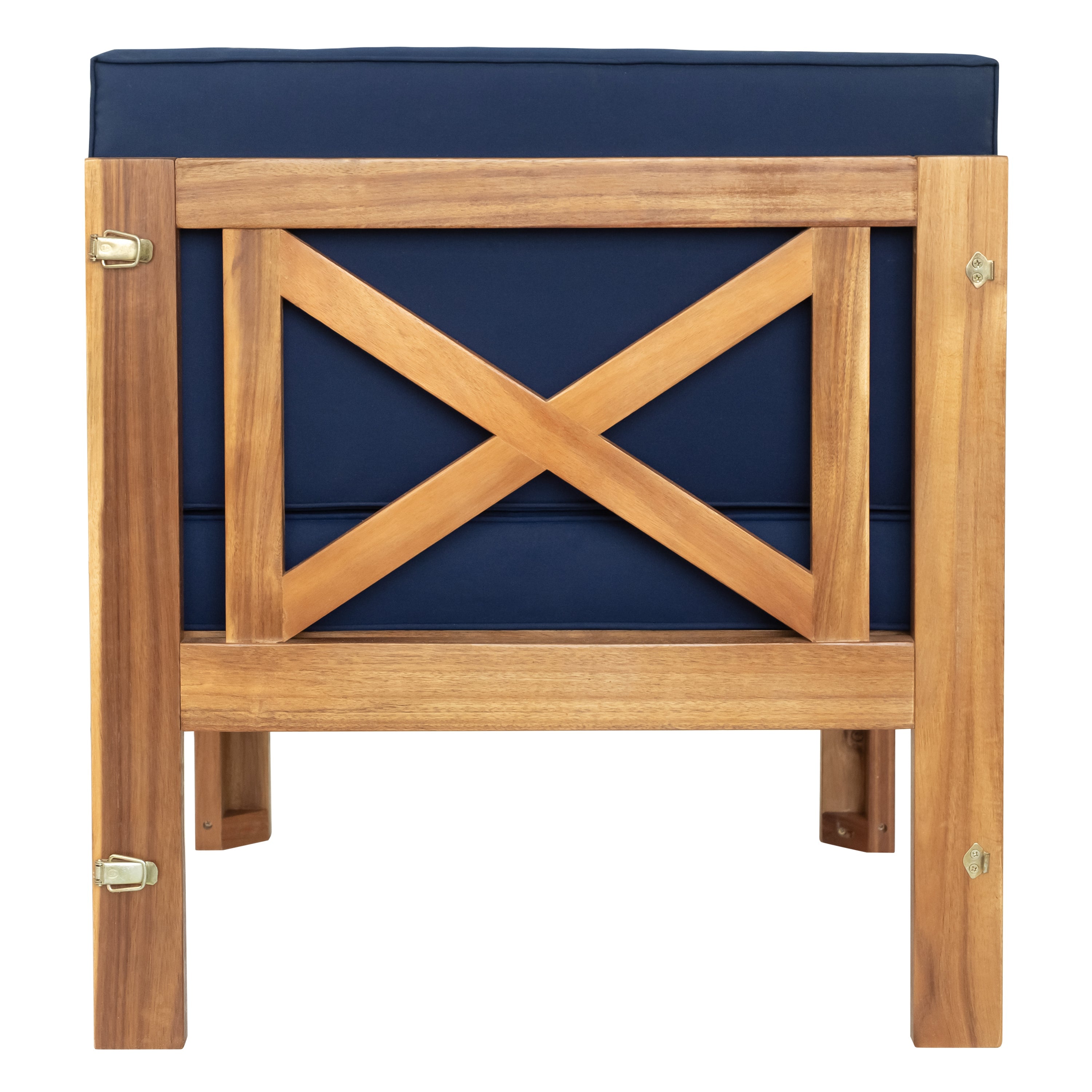 Outdoor Patio Sectional Set Acacia Wood Natural Blue Cushions 5 Piece