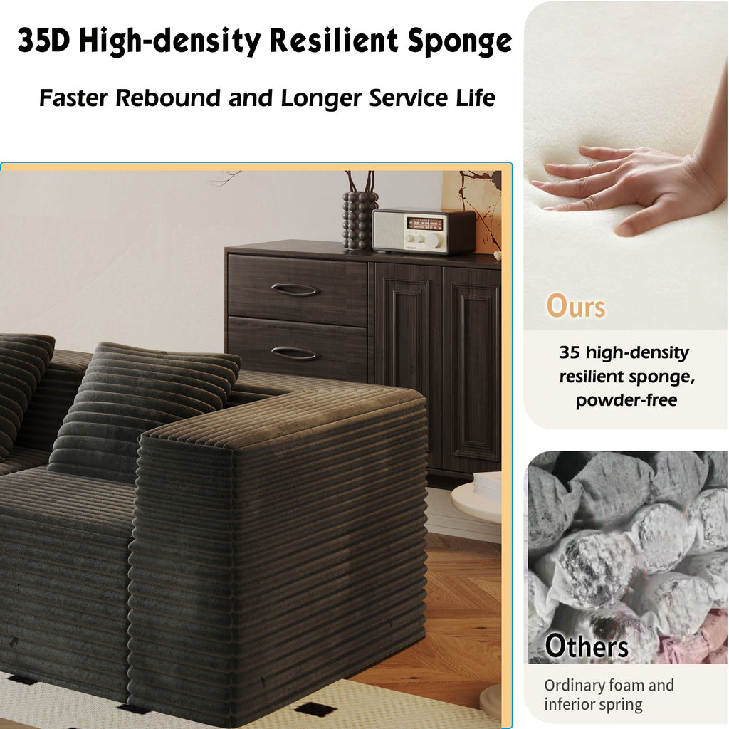 Sectional Sofa Modular Corduroy Gray 3 Seat 2 Ottomans 107 In No Assembly