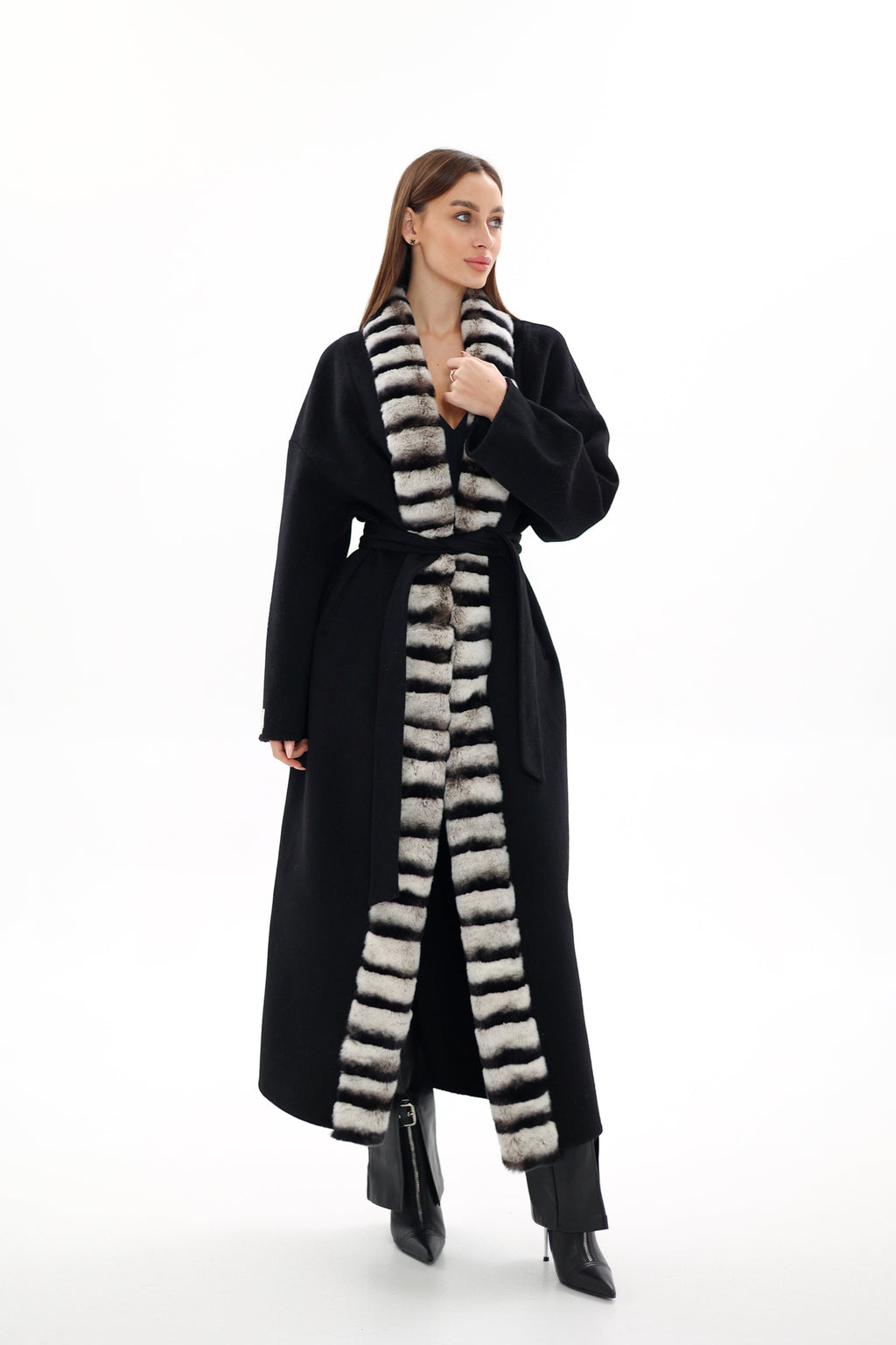 Genuine French Orylag Fur Italian Cashmere Wool Coat