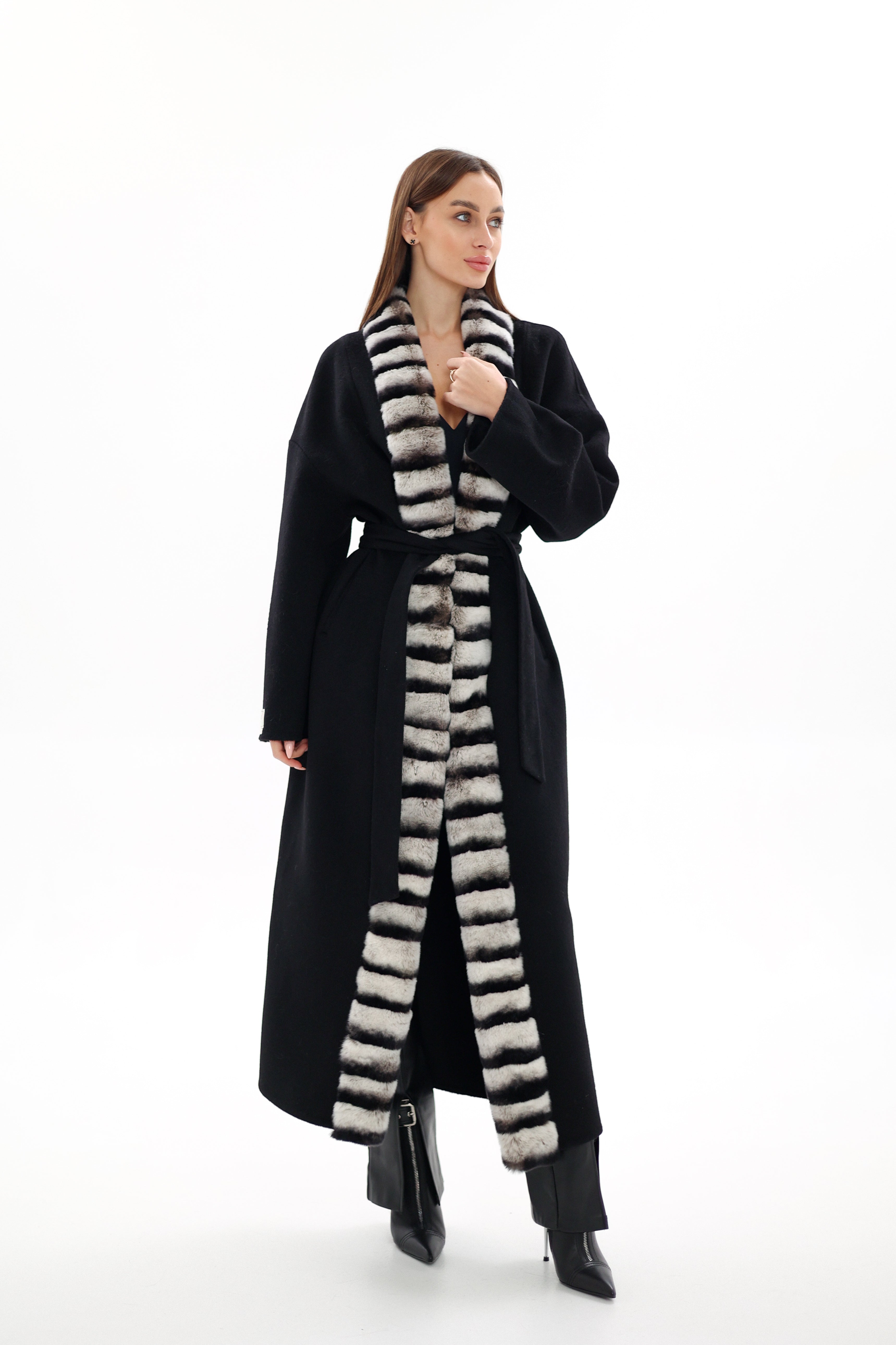 Genuine French Orylag Fur Italian Cashmere Wool Coat