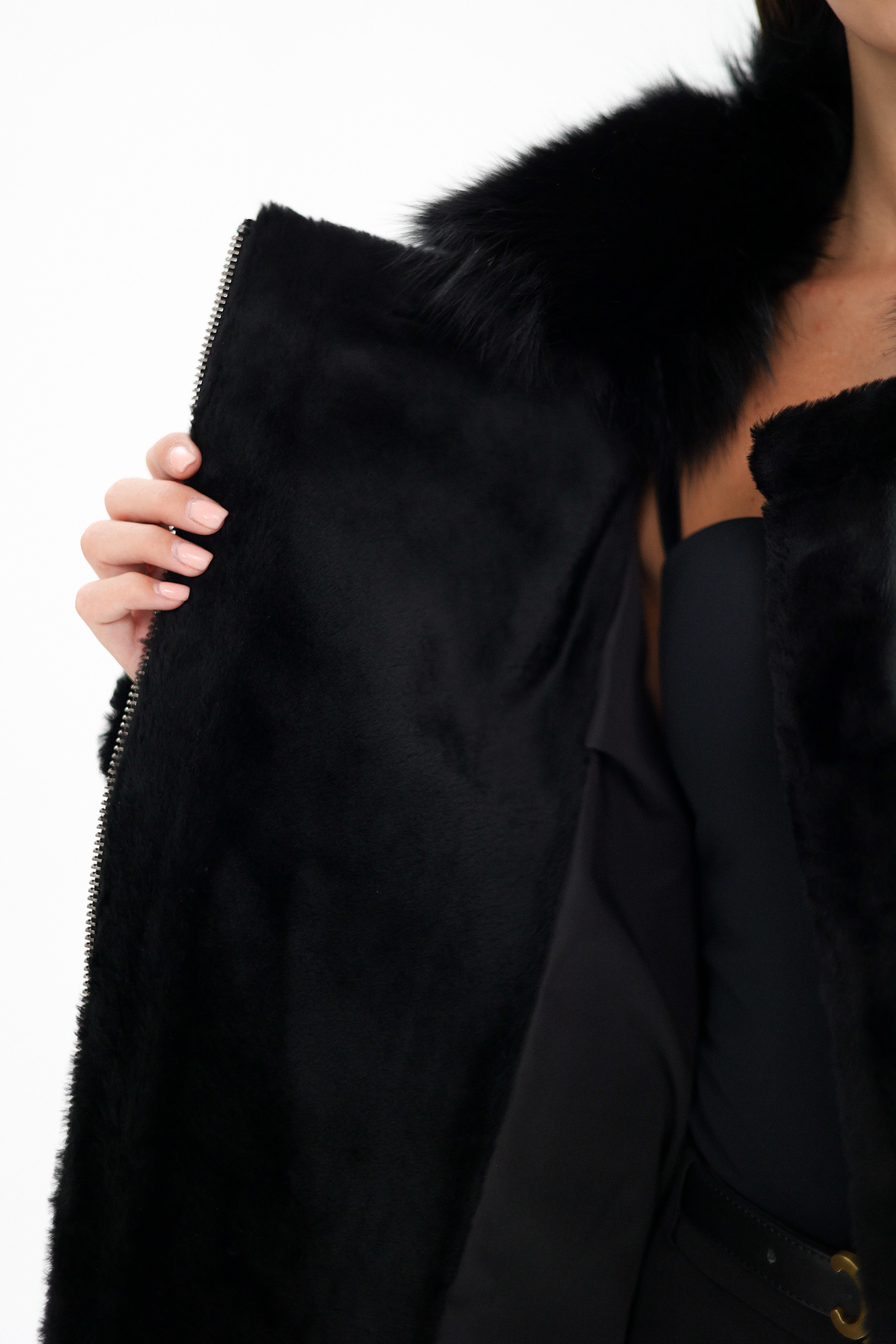 Sienna Genuine Lamb Leather Polar Fox Fur Trim Jacket
