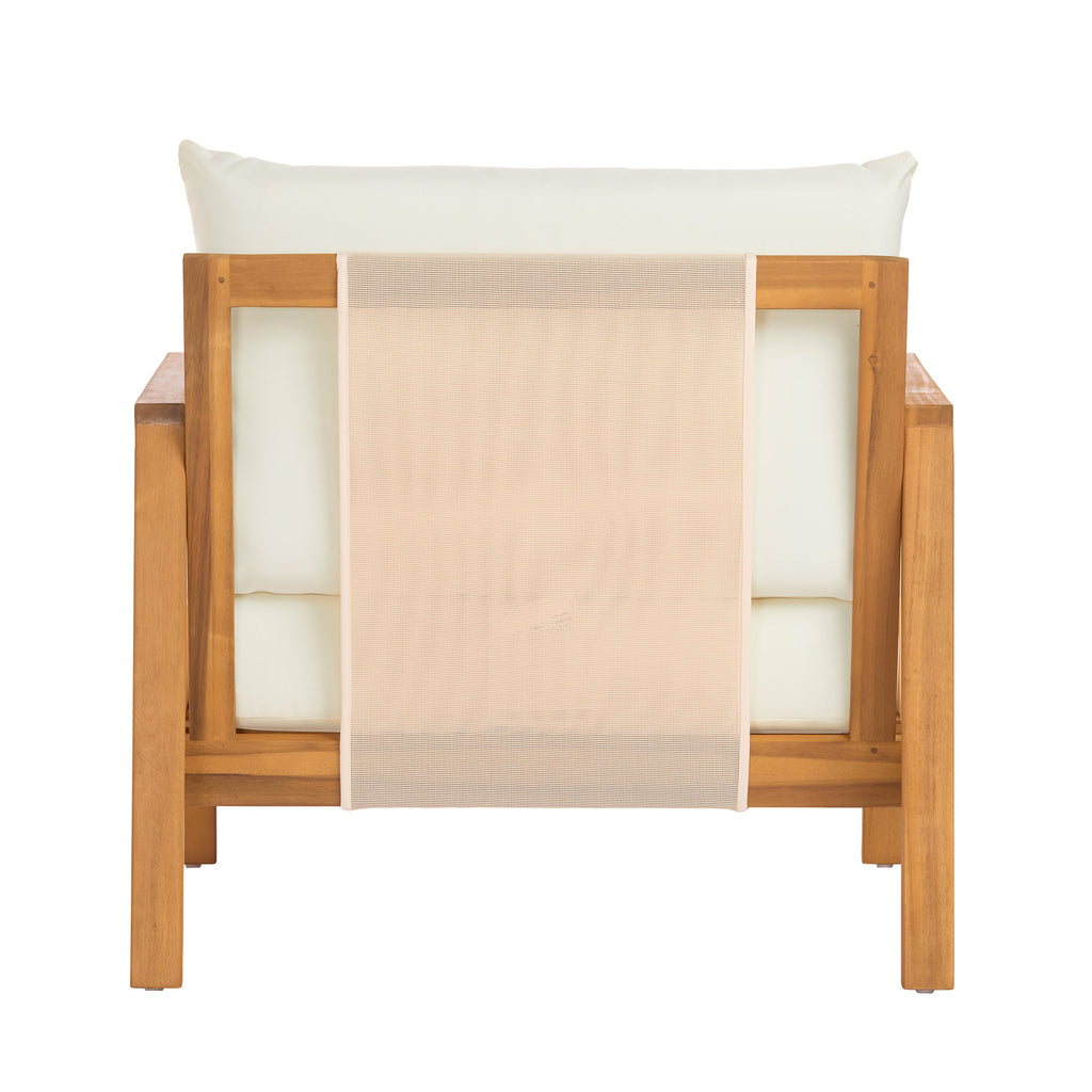 Outdoor Sofa Set Acacia Wood Textilene Teak Beige 4 Piece Seats 4