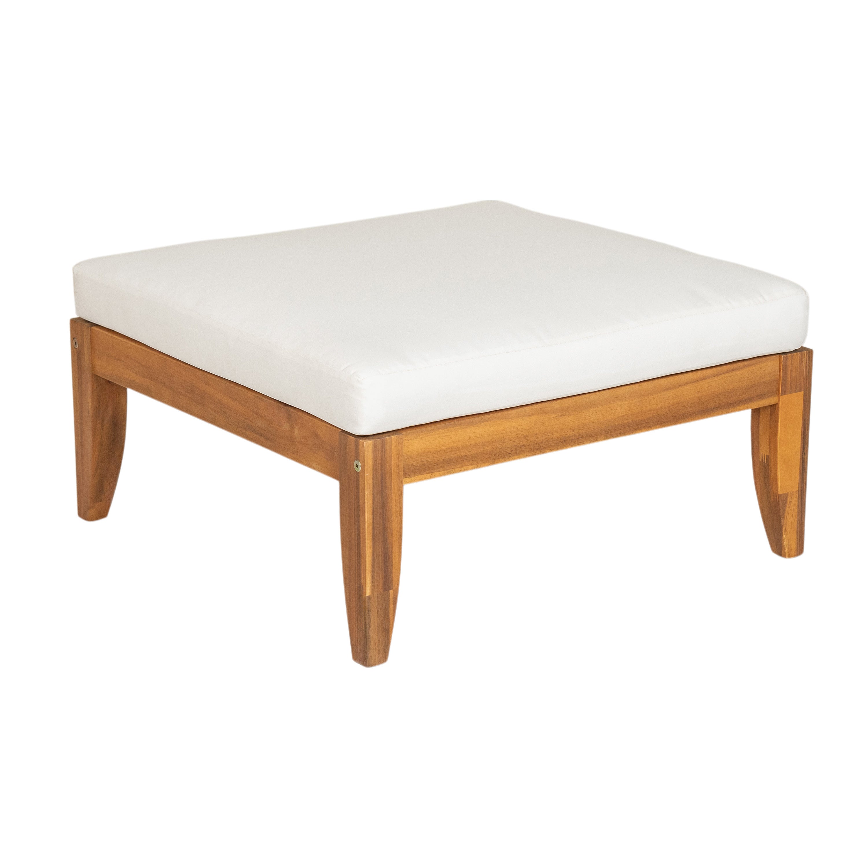 Outdoor Patio Set L-Shape Acacia Wood Teak Beige Cushions 6 Piece