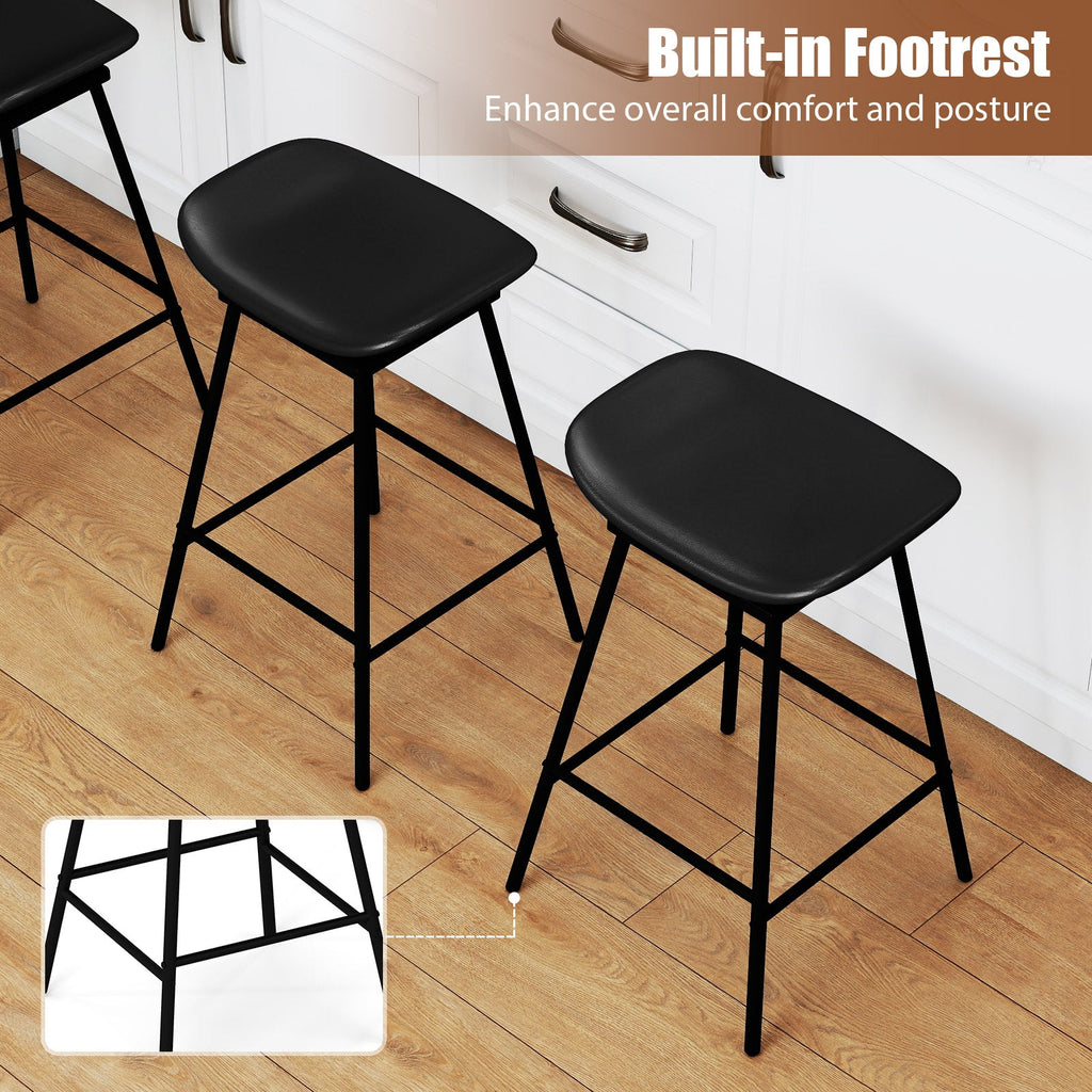 Set of 2 Swivel Barstools Faux Leather Upholstered Backless with Footrest