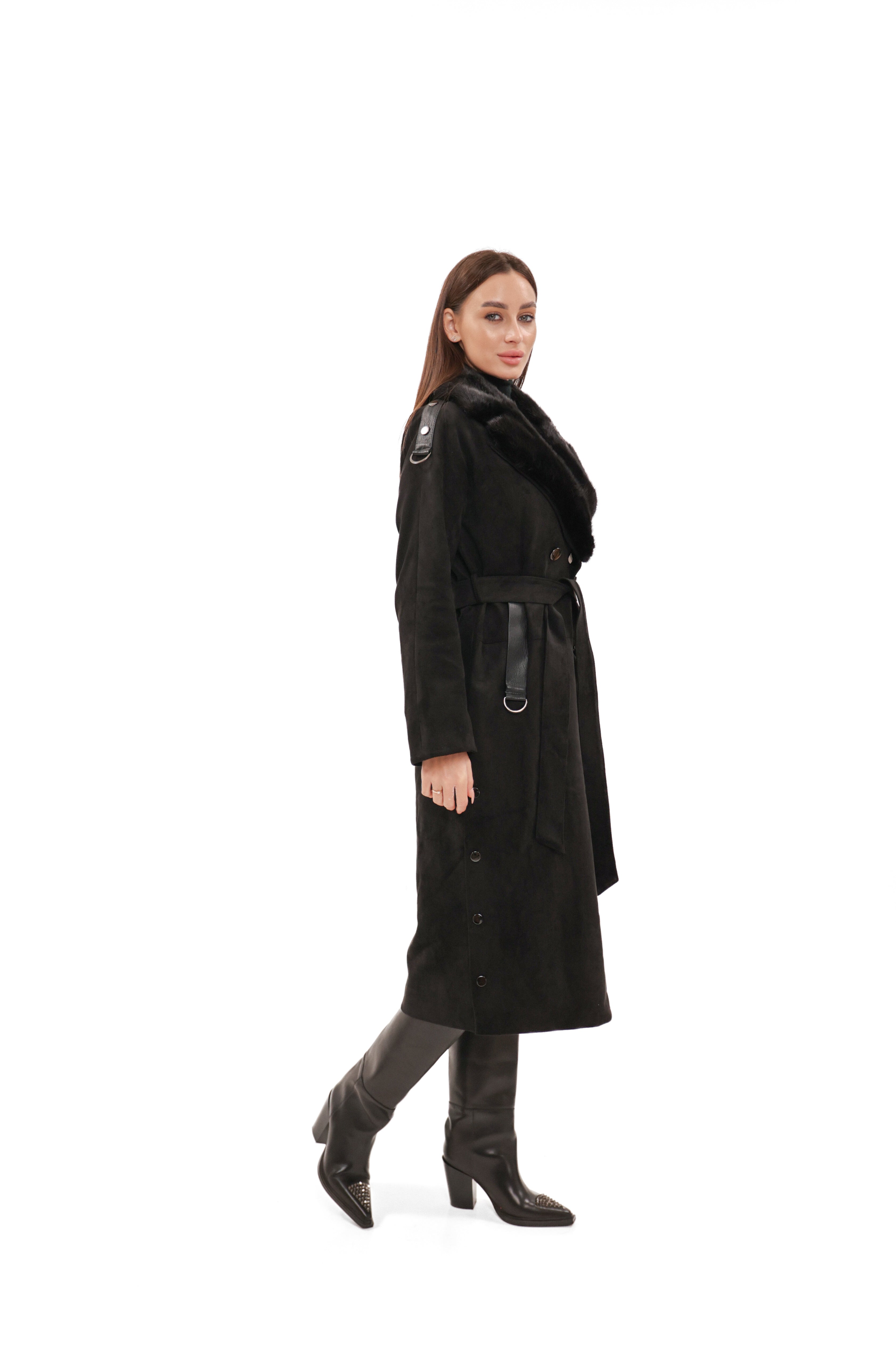 Genuine Mink Fur Eco Suede Coat