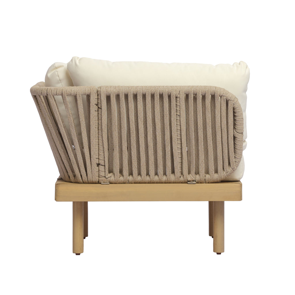 Outdoor Sectional Set Acacia Wood Rope Cream Beige Cushion 7 Piece Seats 6
