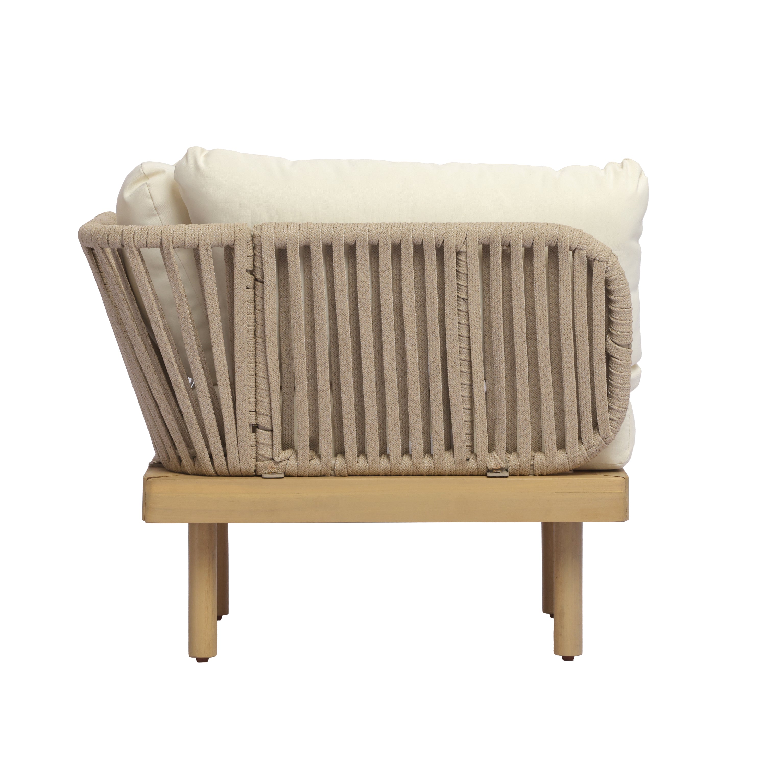 Outdoor Sectional Set Acacia Wood Rope Cream Beige Cushion 7 Piece Seats 6