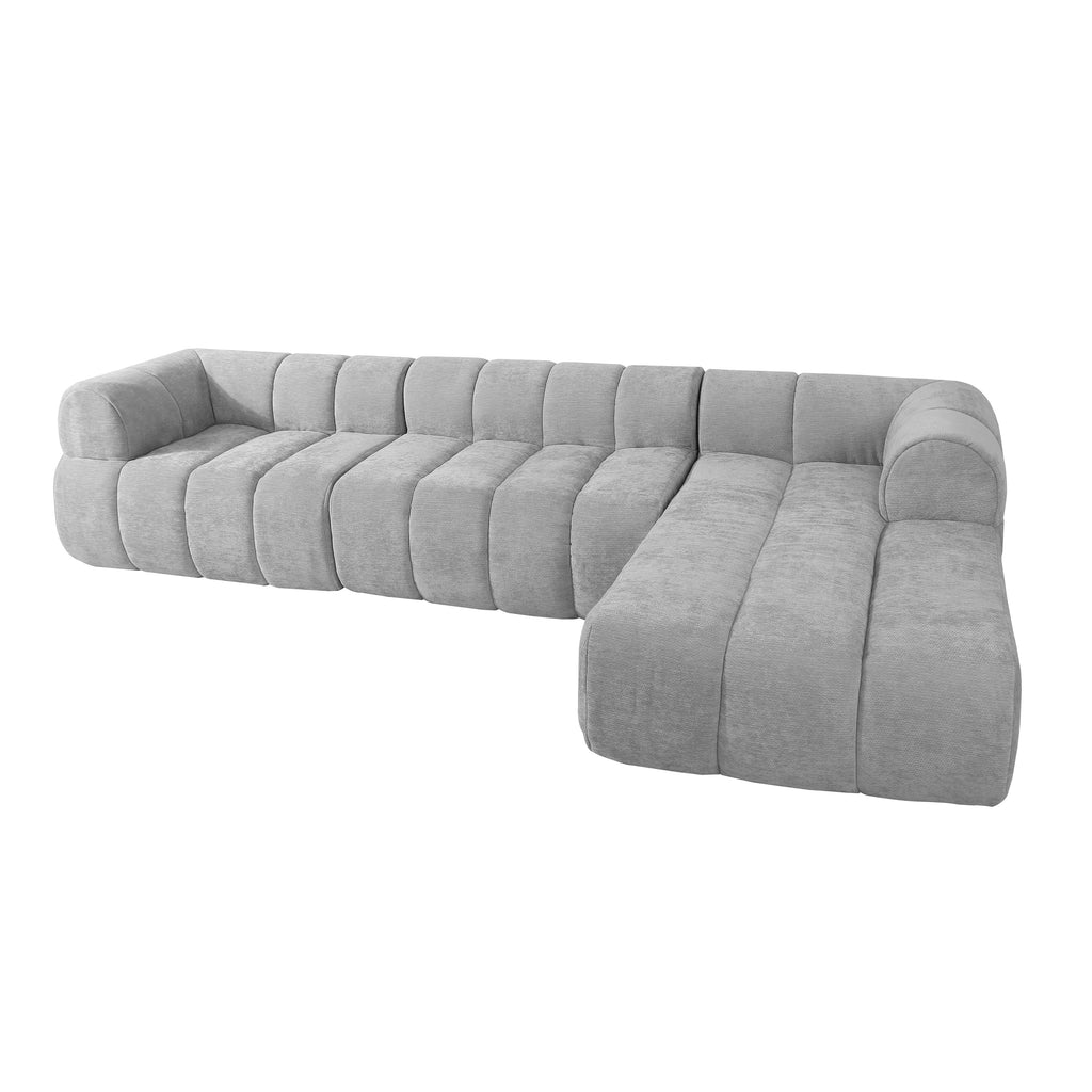 Sectional Sofa L-Shape Polyester Gray 4 Seat 122 In Chaise No Assembly